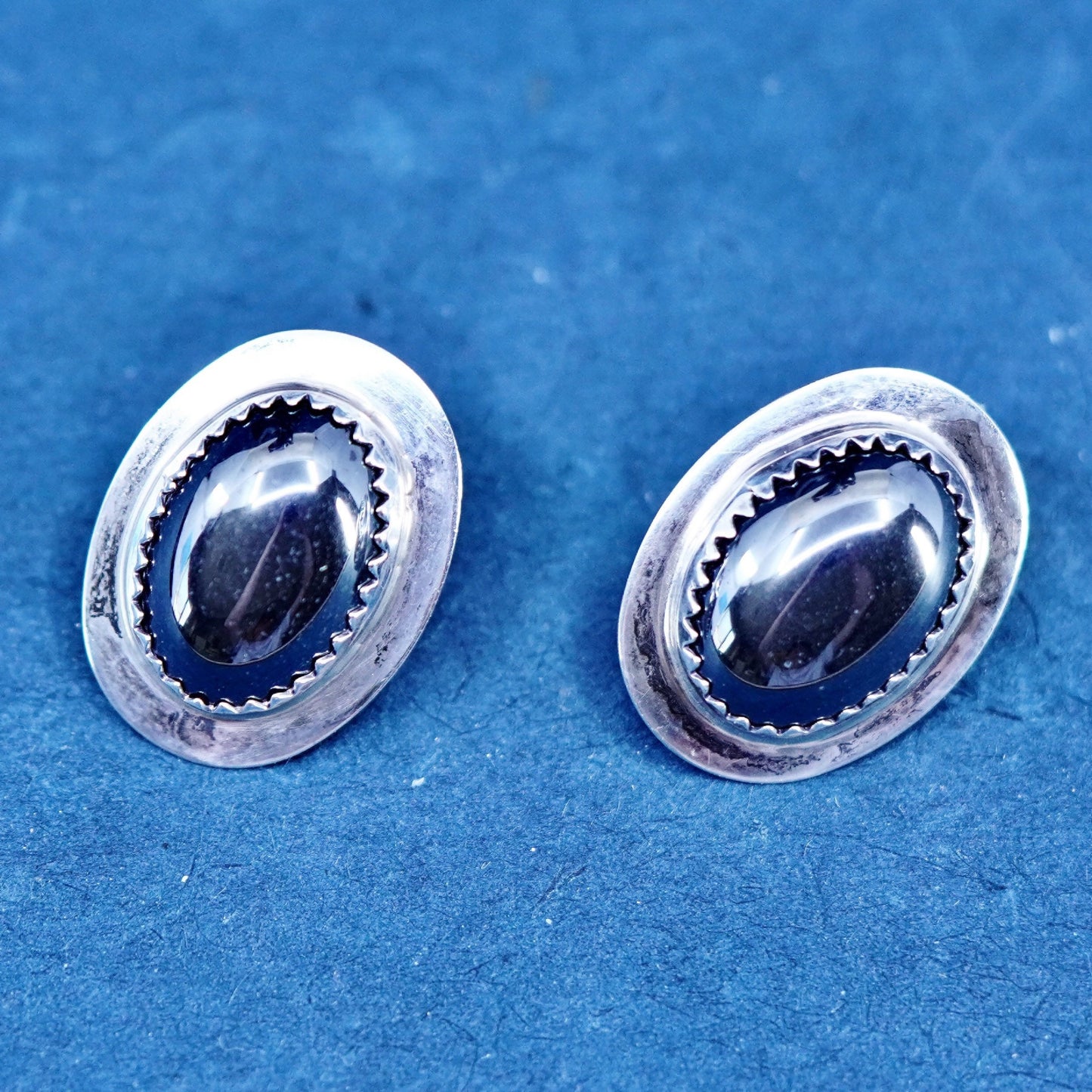 southwestern sterling 925 silver handmade studs earrings with oval hematite