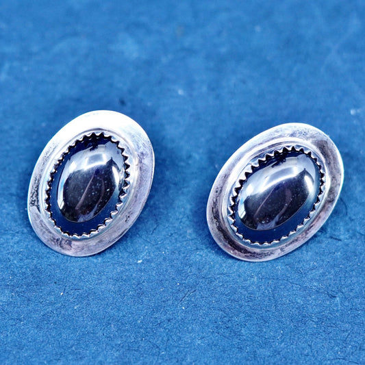 southwestern sterling 925 silver handmade studs earrings with oval hematite