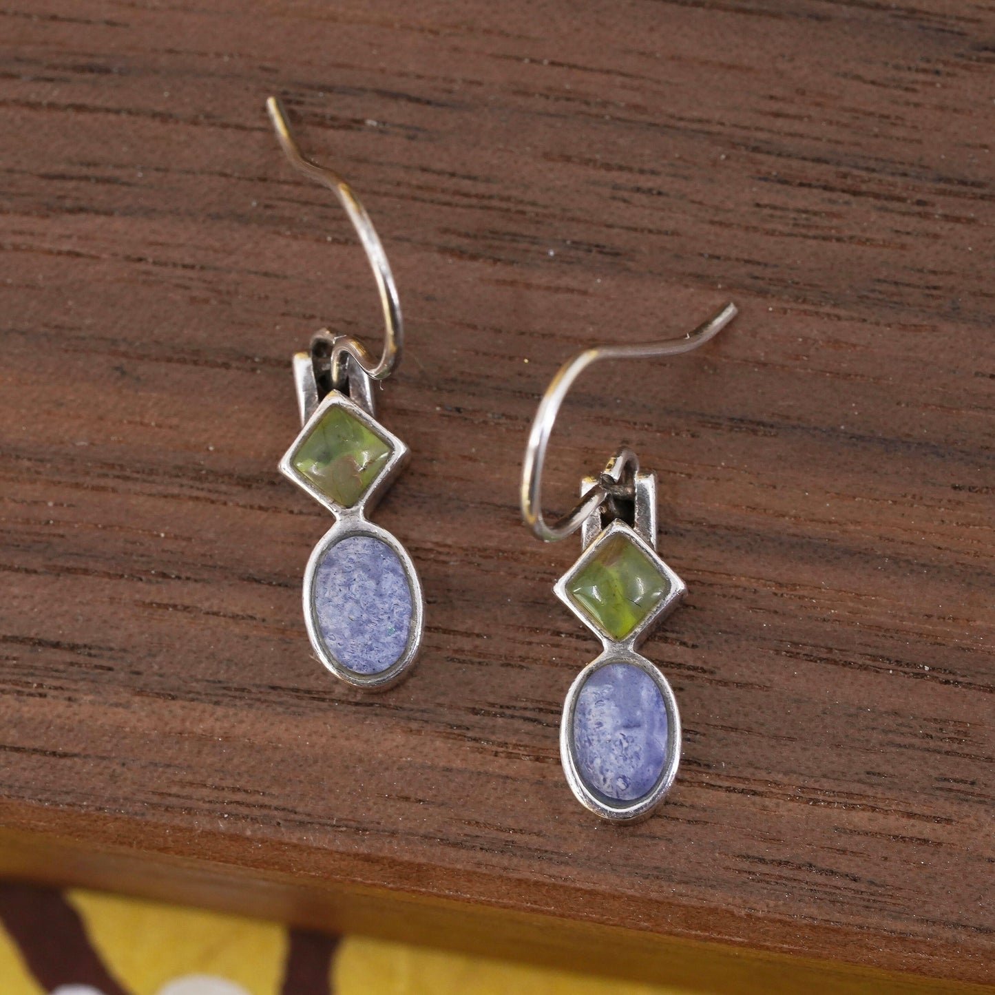 Vintage sterling 925 silver handmade earrings with denim lapis lazuli bead
