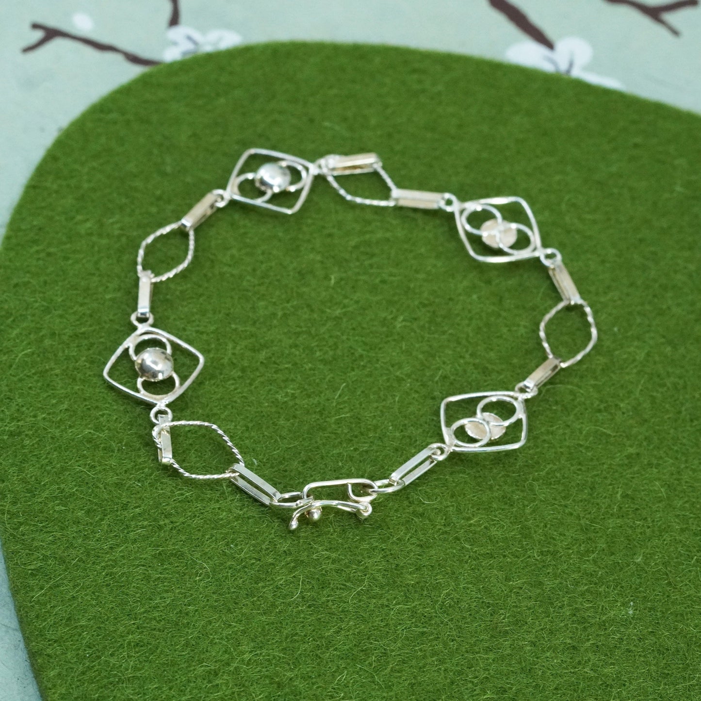 7.25”, Vintage sterling silver bracelet, handmade fine 950 silver chain