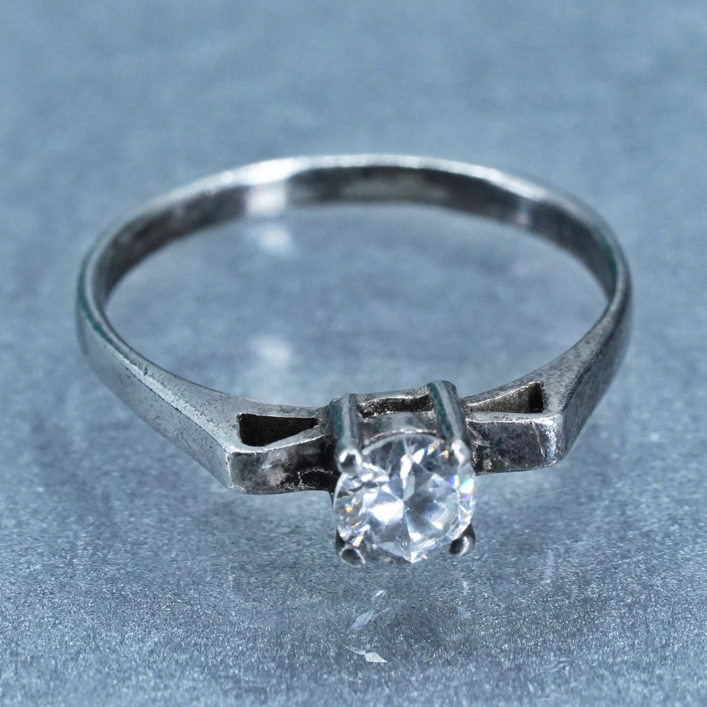 Size 4.5, vintage Sterling 925 silver handmade engagement ring with Cz