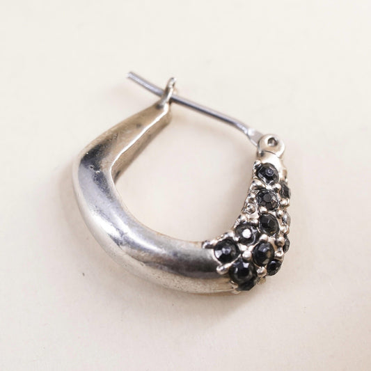 0.5", Vintage sterling silver loop single earring, fashion minimalist hoop onyx