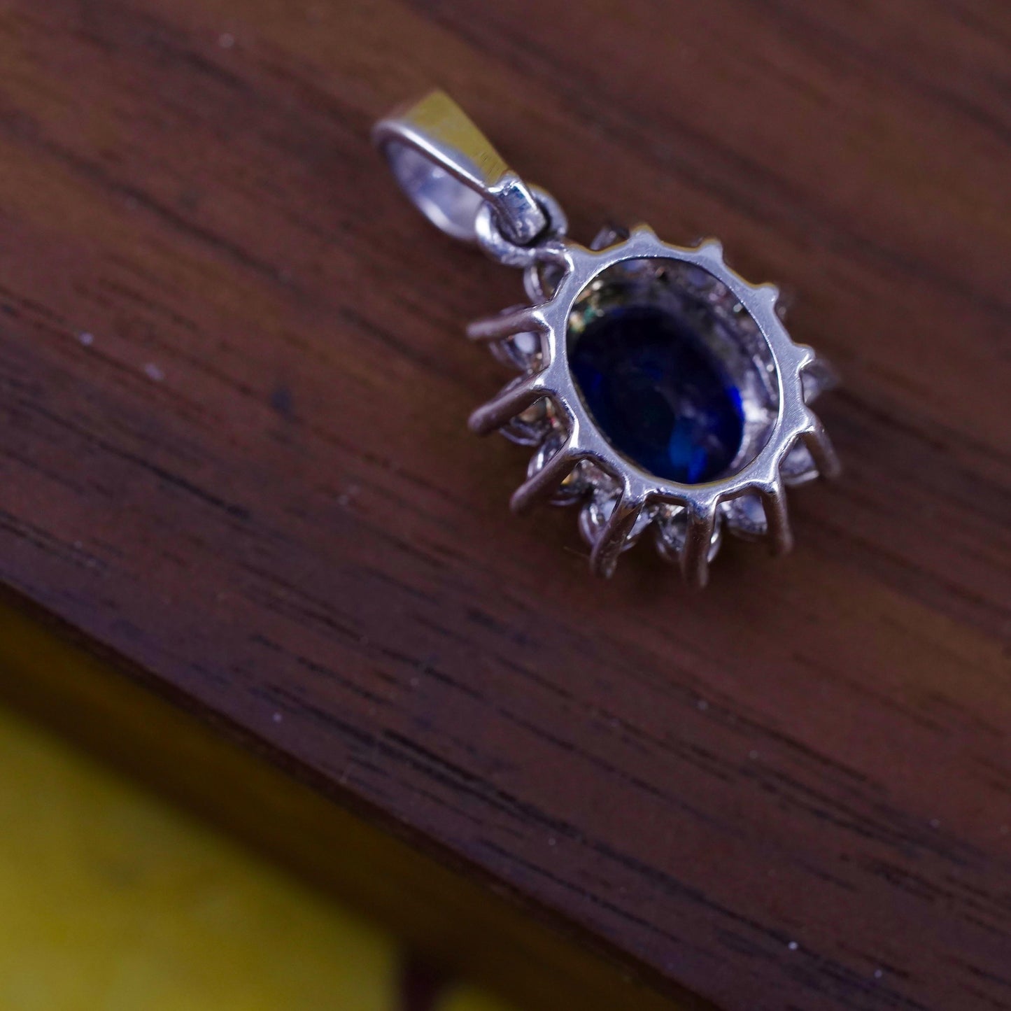 Vintage DIAG Sterling 925 silver oval pendant with sapphire and diamonds