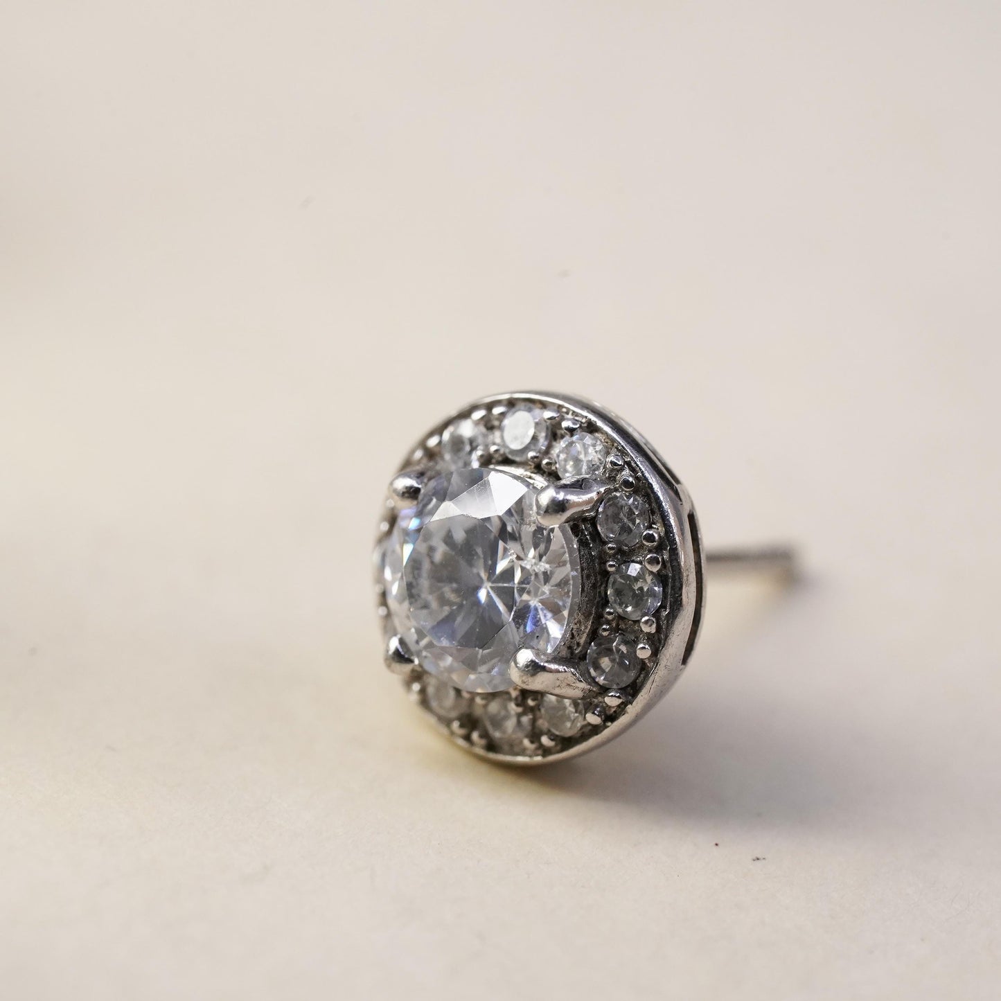Vintage handmade single earring. Sterling 925 silver cz circle stud