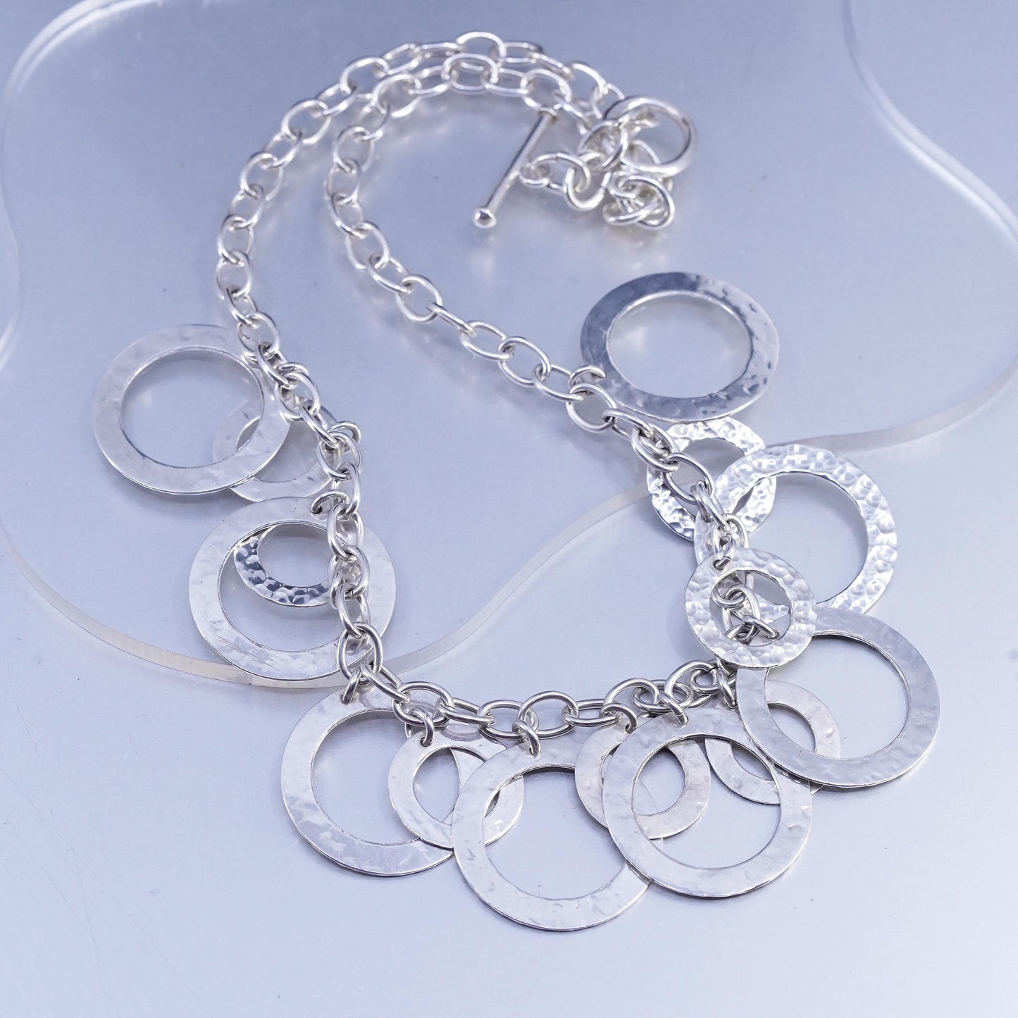 20", vintage Mexican Sterling 925 silver circle necklace circle disc pendants