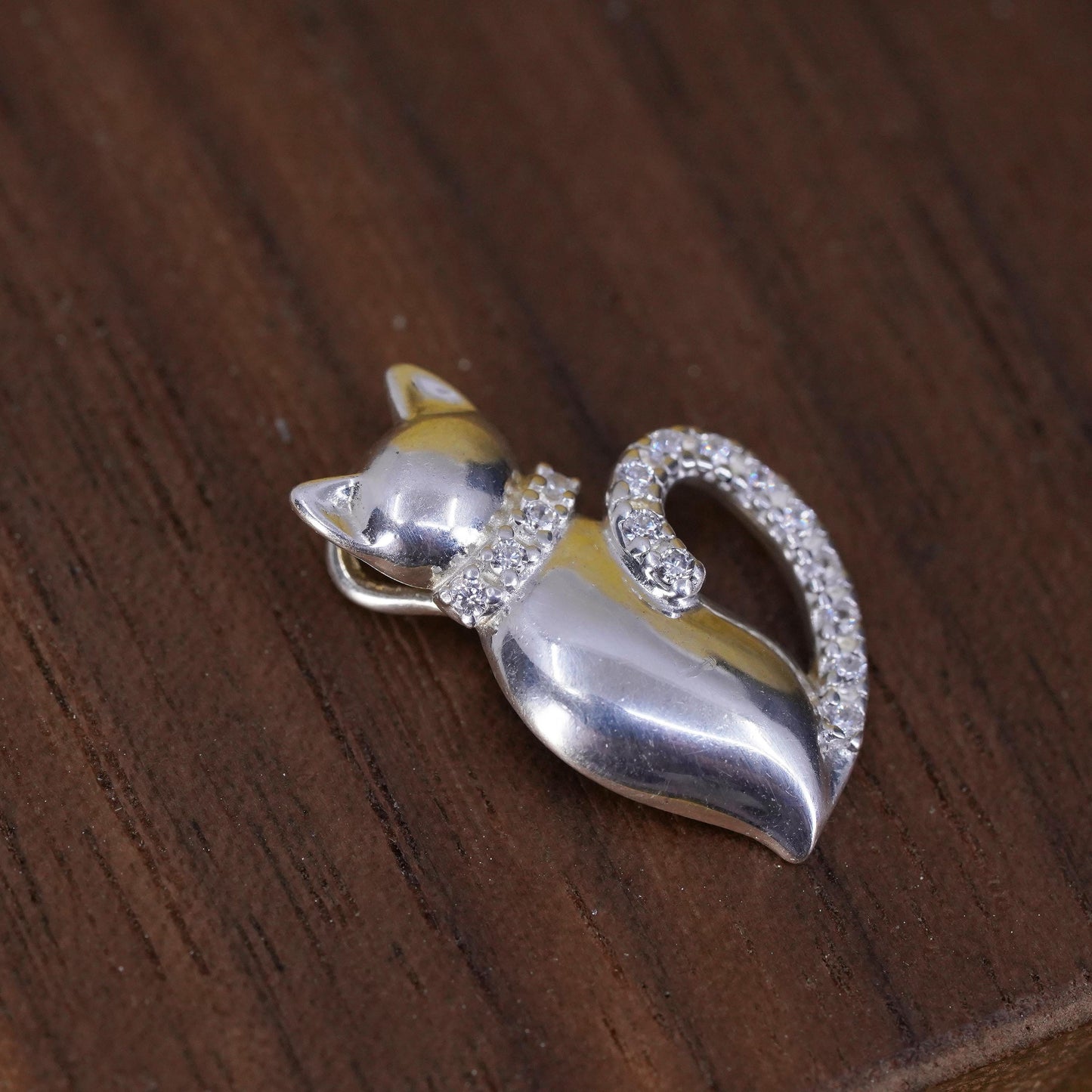 Vintage Sterling silver handmade pendant, 925 cat, kitty charm