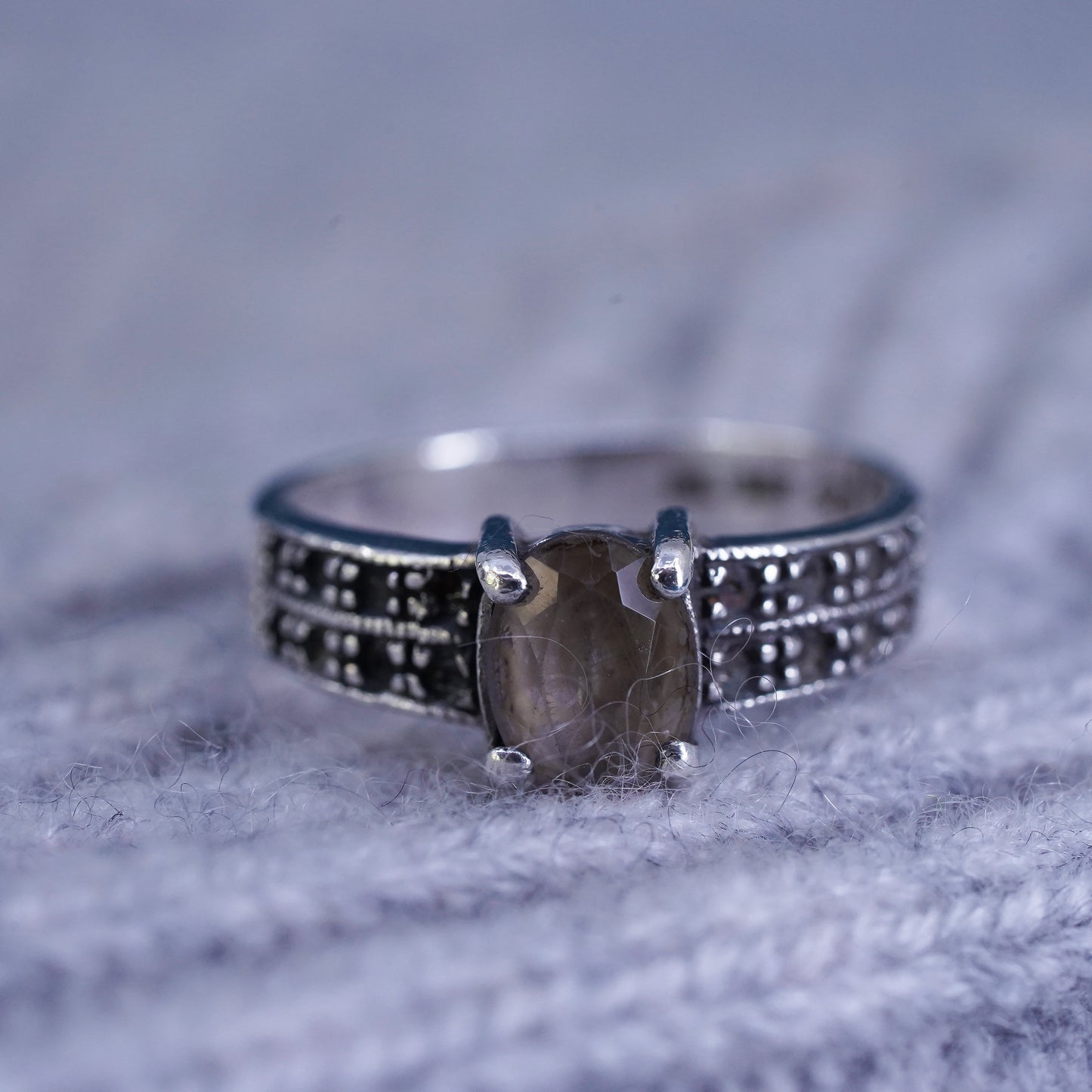 Size 7, vintage sterling 925 silver handmade ring with smoky topaz