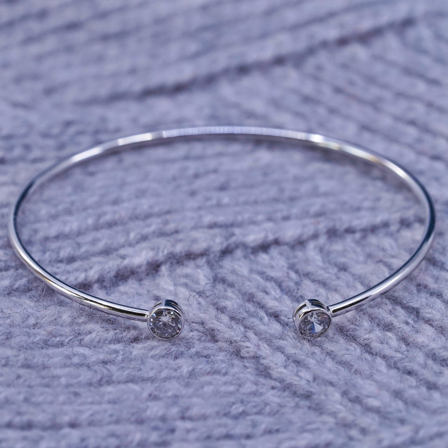 6.75”, vintage Sterling 925 silver stackable cuff bracelet with cz ends