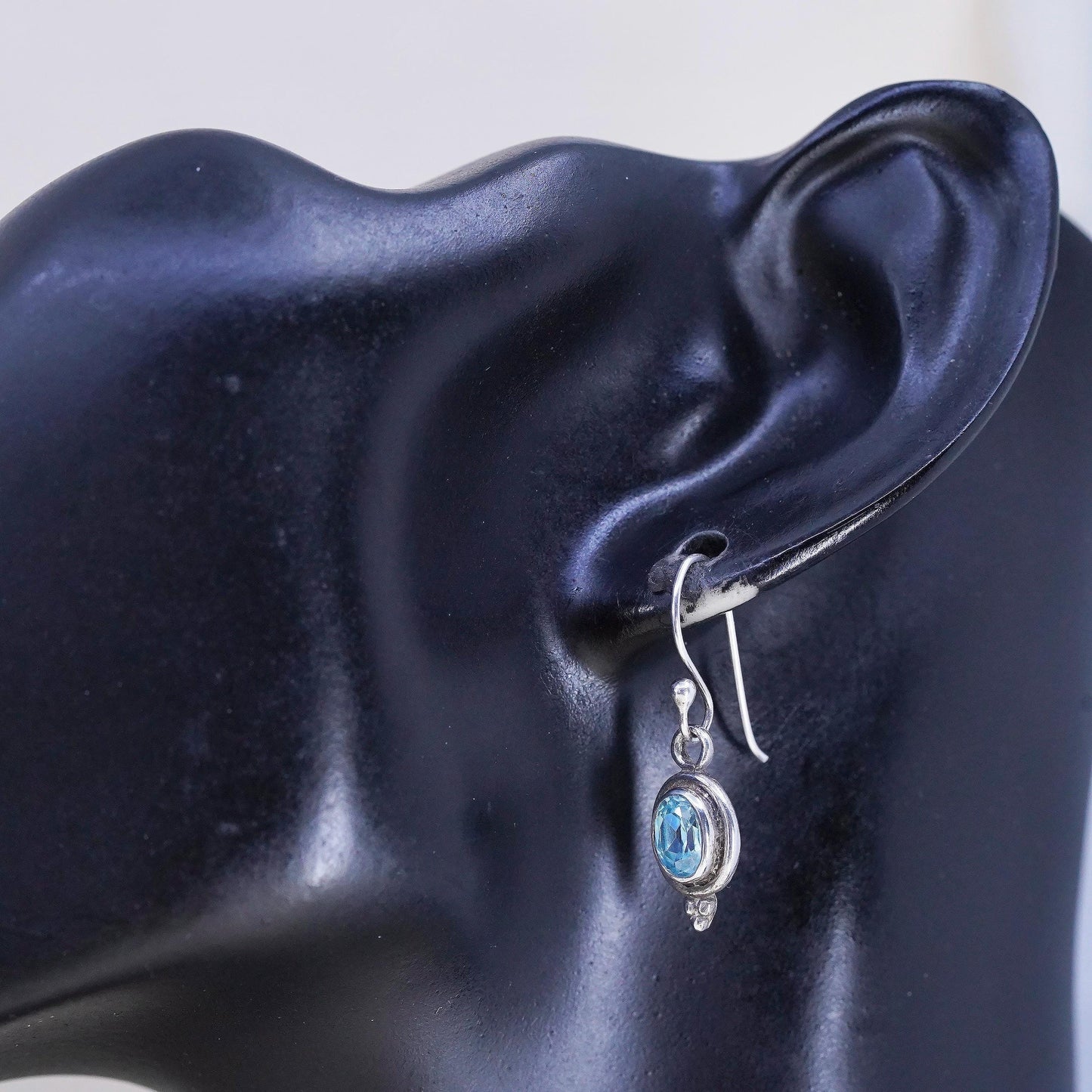 Vintage sterling 925 silver handmade earrings with oval topaz