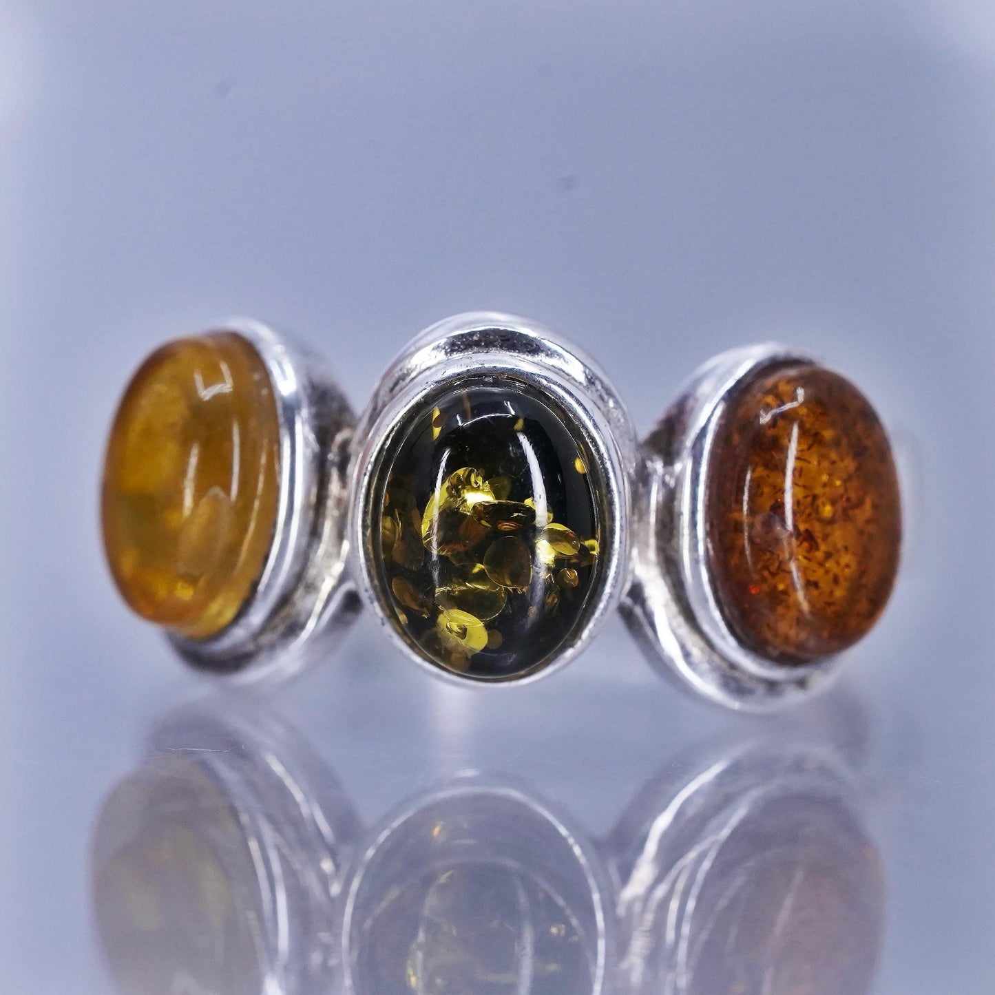 Size 10, vintage Sterling 925 silver handmade ring with Amber