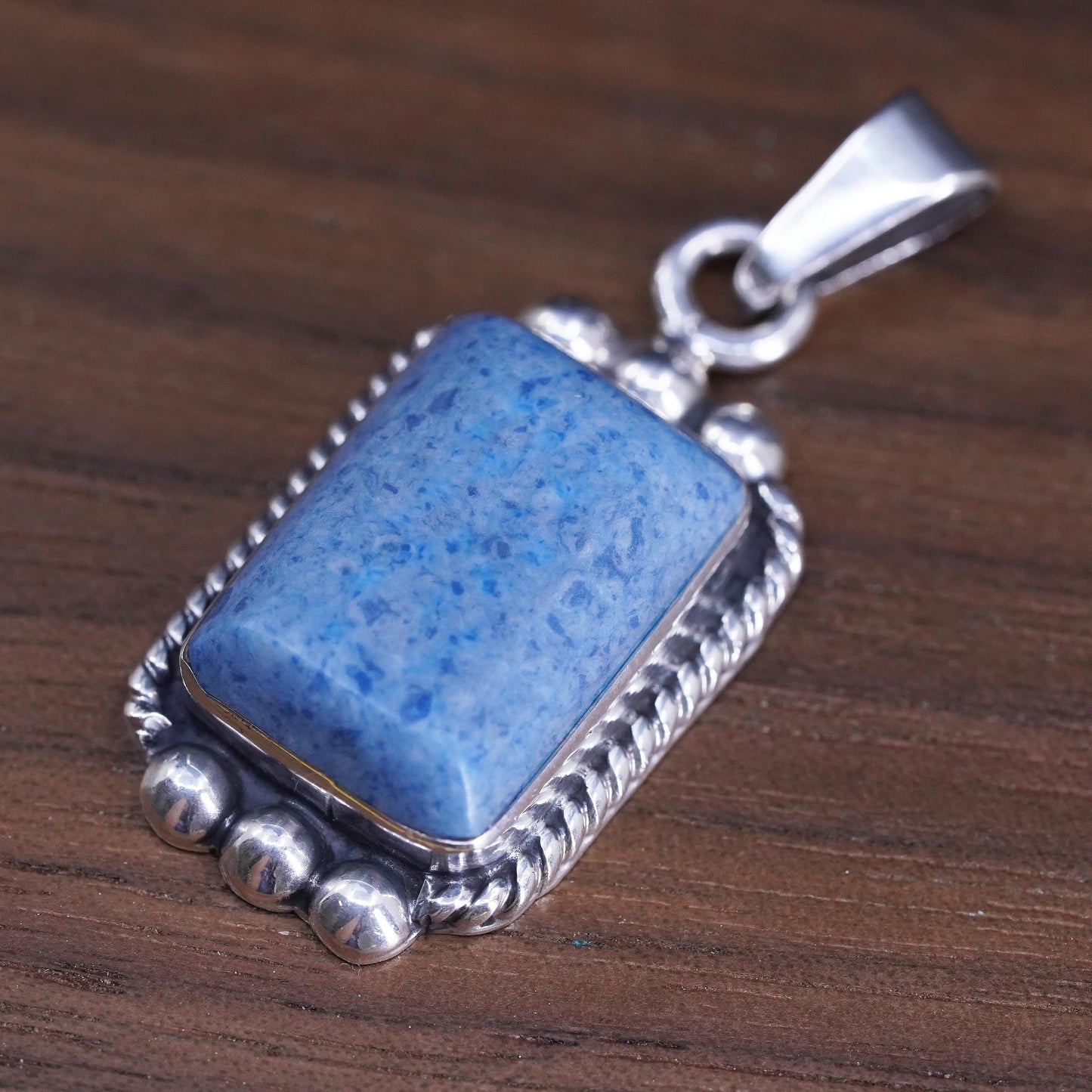 Vintage Mexican Sterling 925 silver charm pendant with denim lapis lazuli beads