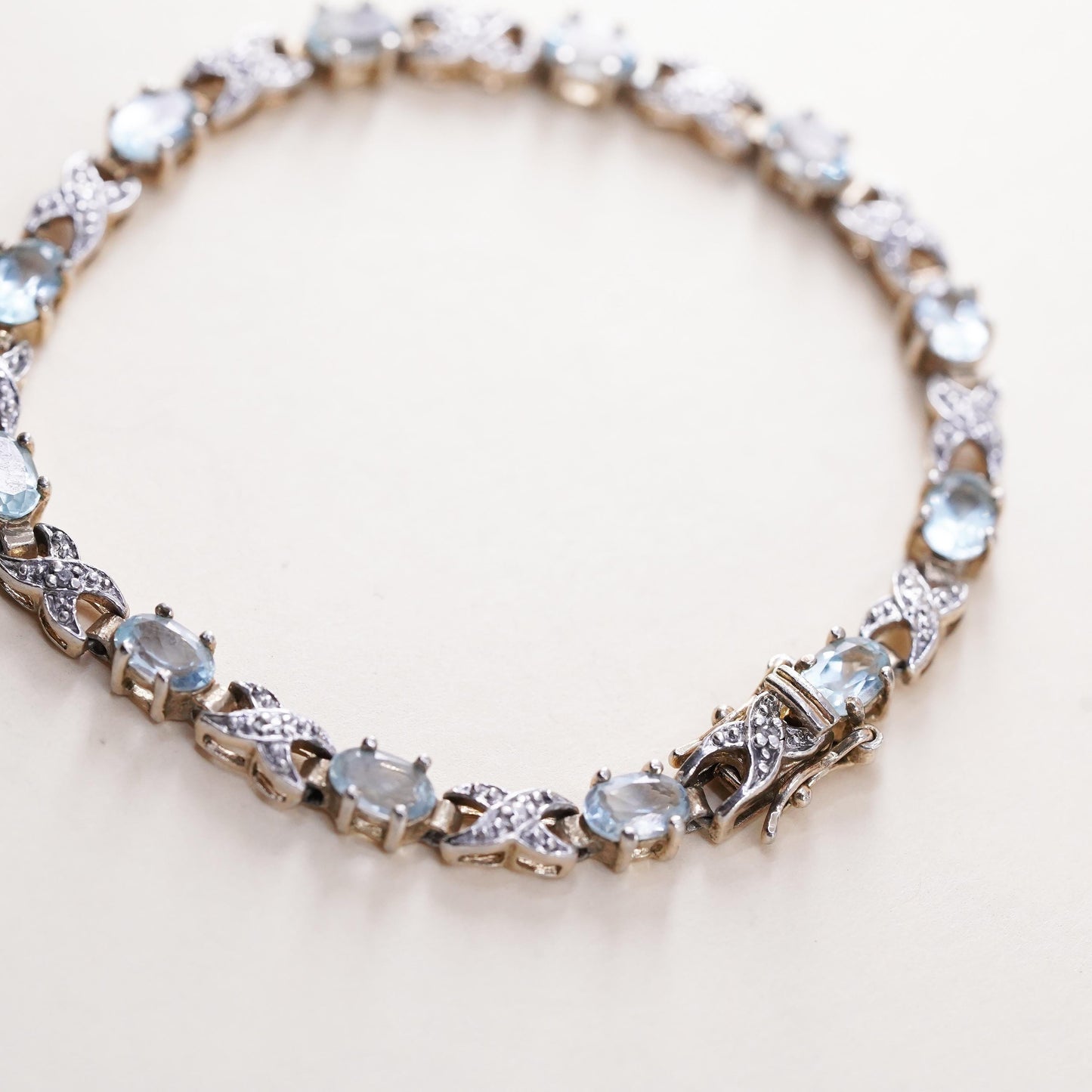 7”, vermeil gold plated sterling silver tennis bracelet, 925 blue topaz diamond