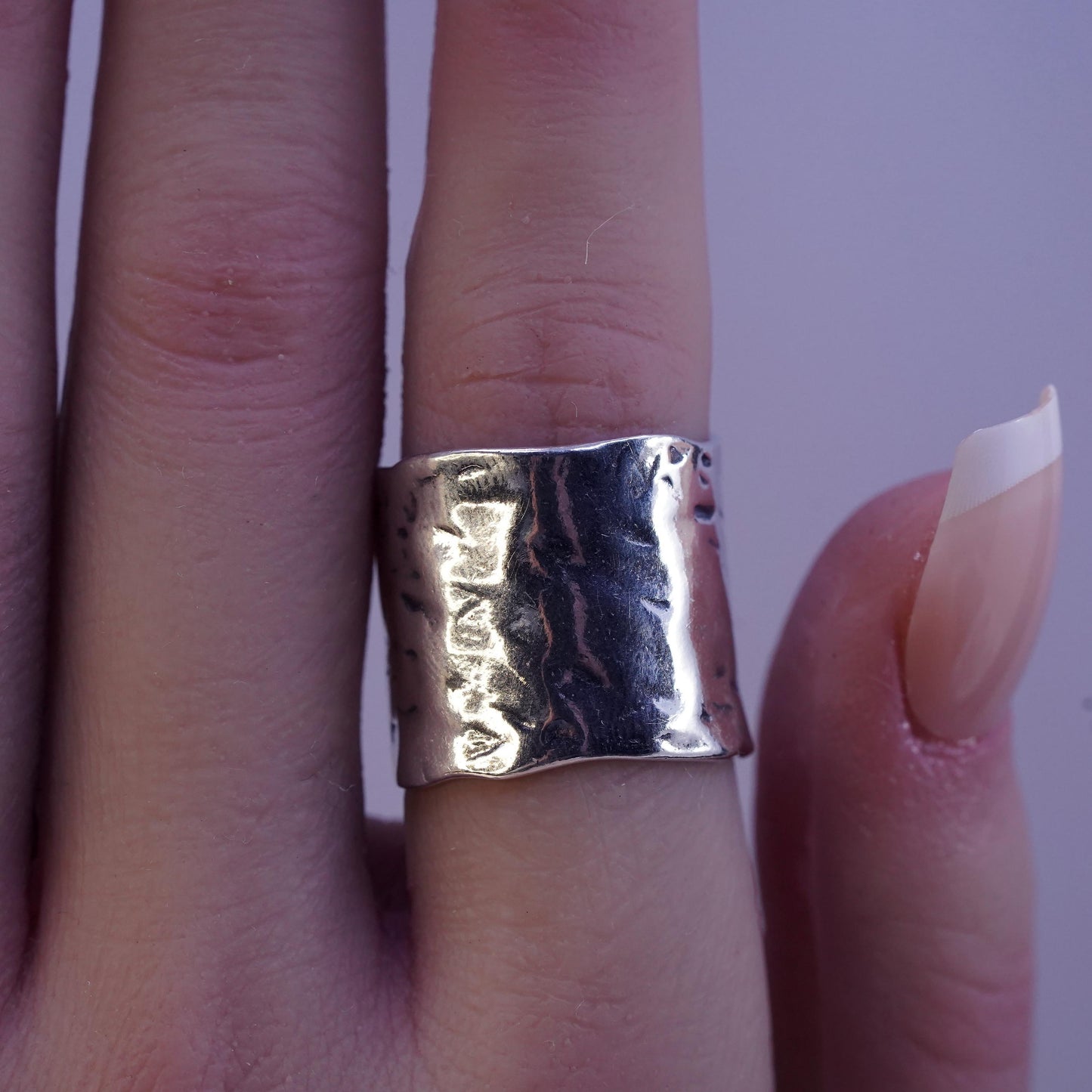 Size 6, vintage Sterling silver handmade ring, modern hammered 925 wide band
