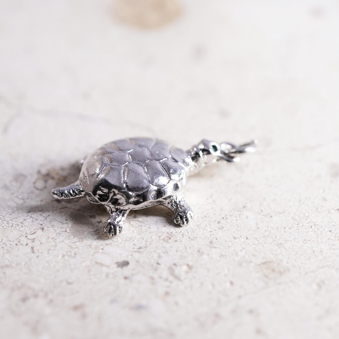 Vintage Sterling silver handmade pendant, 925 turtle charm