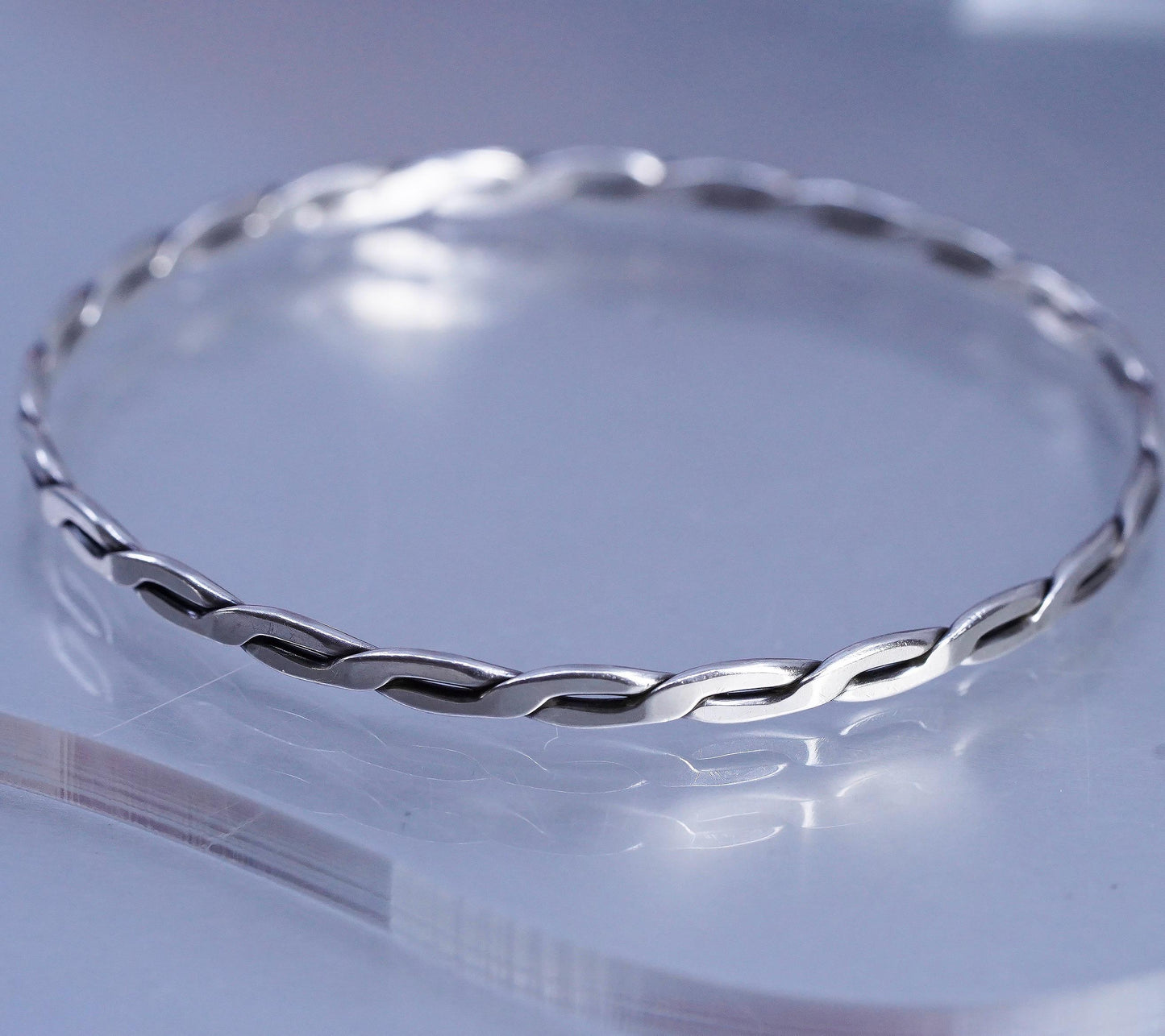 8", Vintage Sterling 925 silver bracelet, stackable woven braided cable bangle