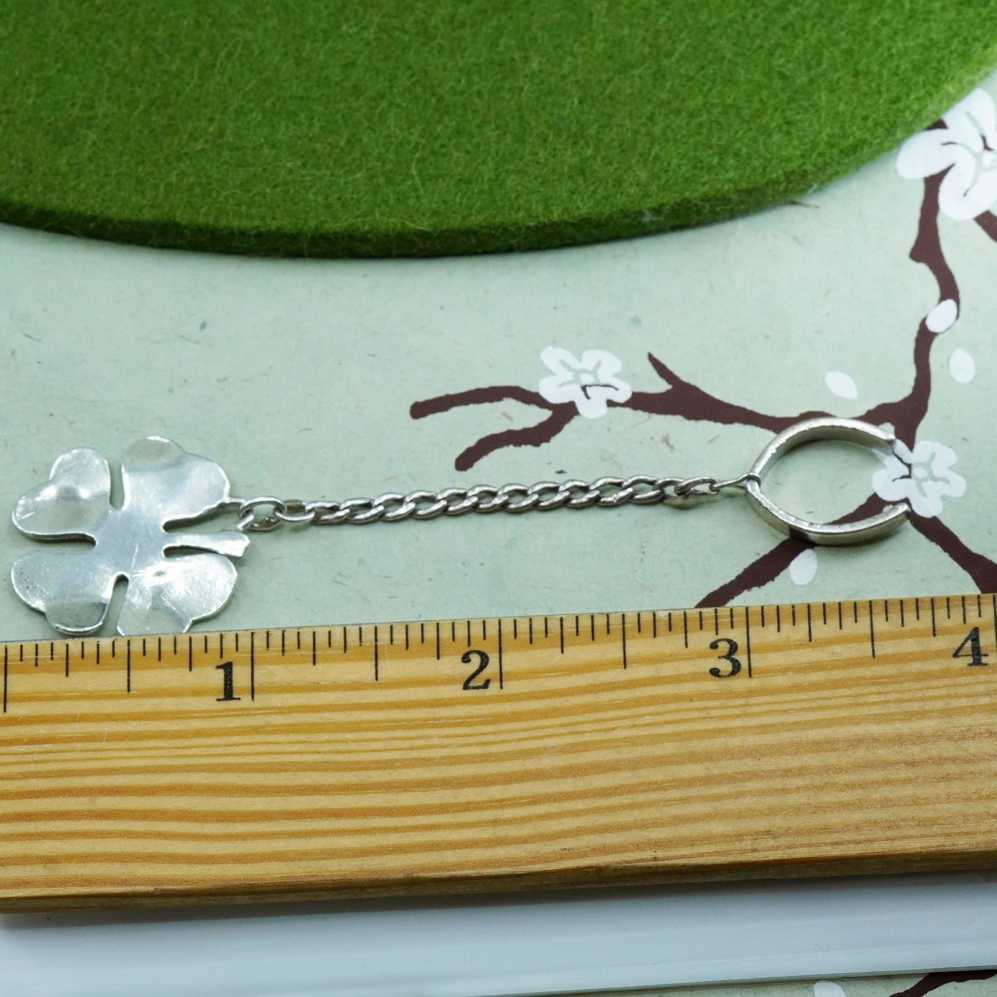 Vintage sterling silver handmade pendant, 925 clover pendant