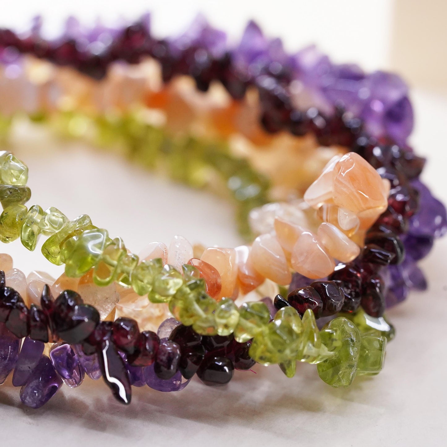 8.5”, multi strands amethyst peridot citrine agate sterling 925 silver bracelet