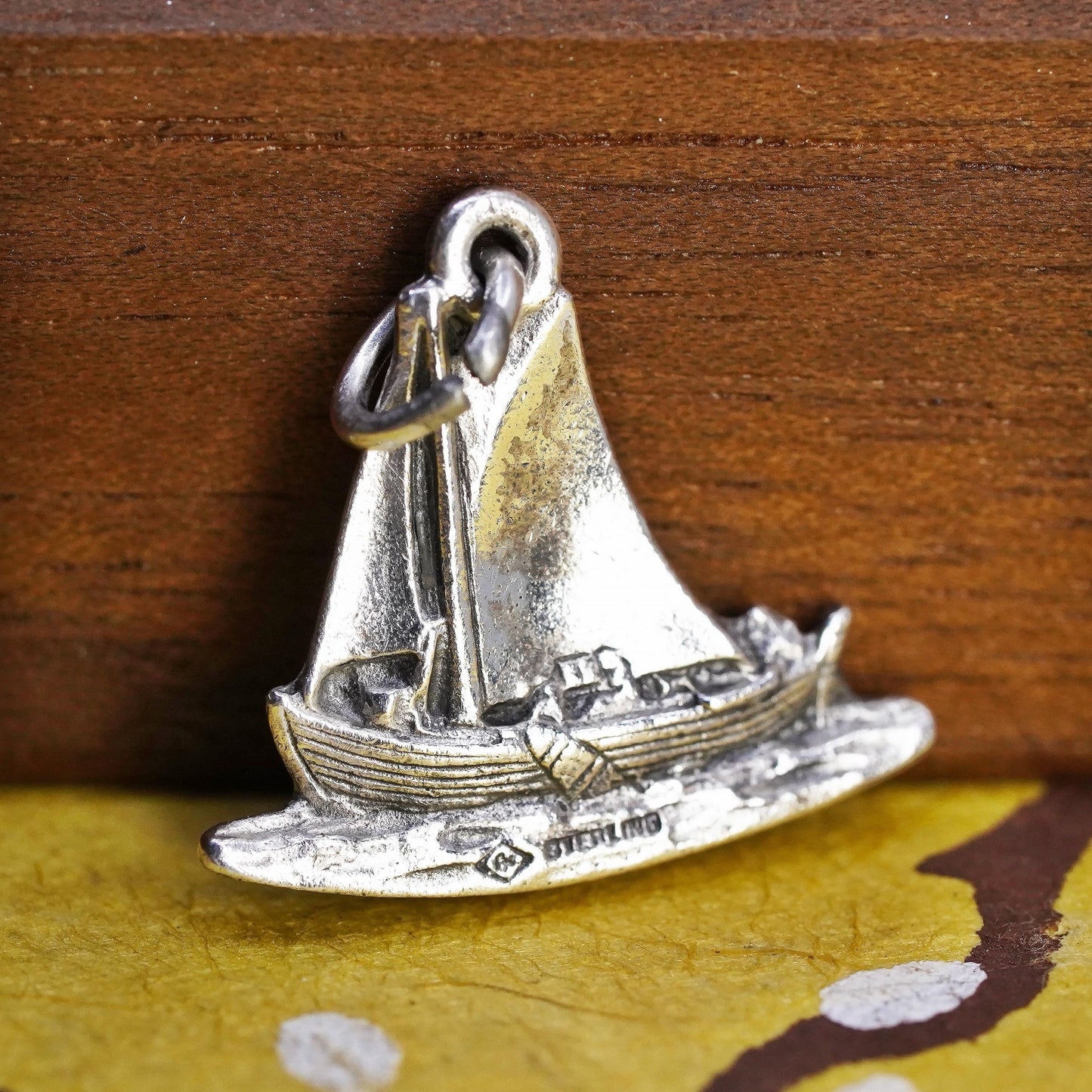 Vintage Sterling silver handmade charm, 925 sailing boat Shallop pendant