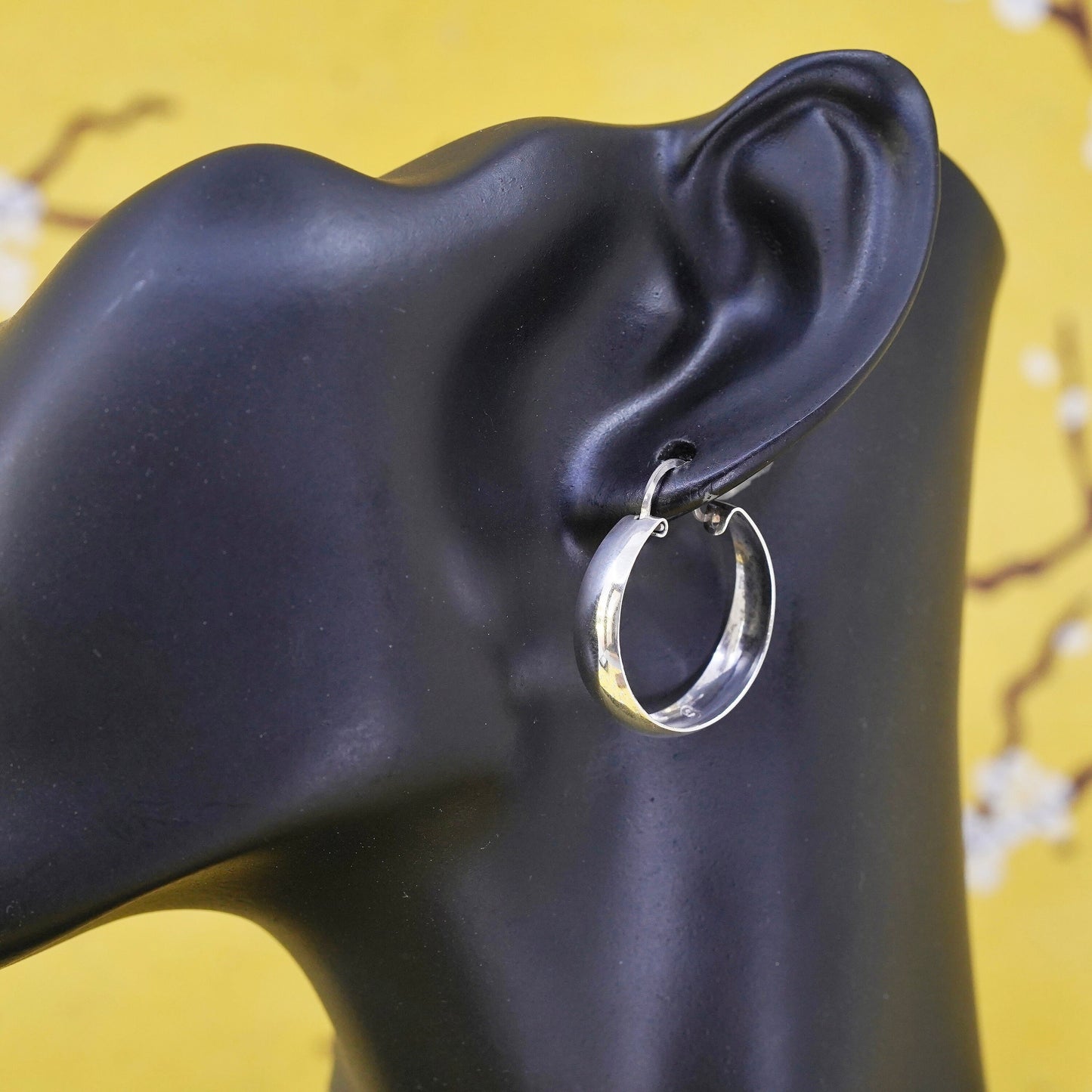 1", Sterling silver handmade hoop earrings, wide 925 silver huggie