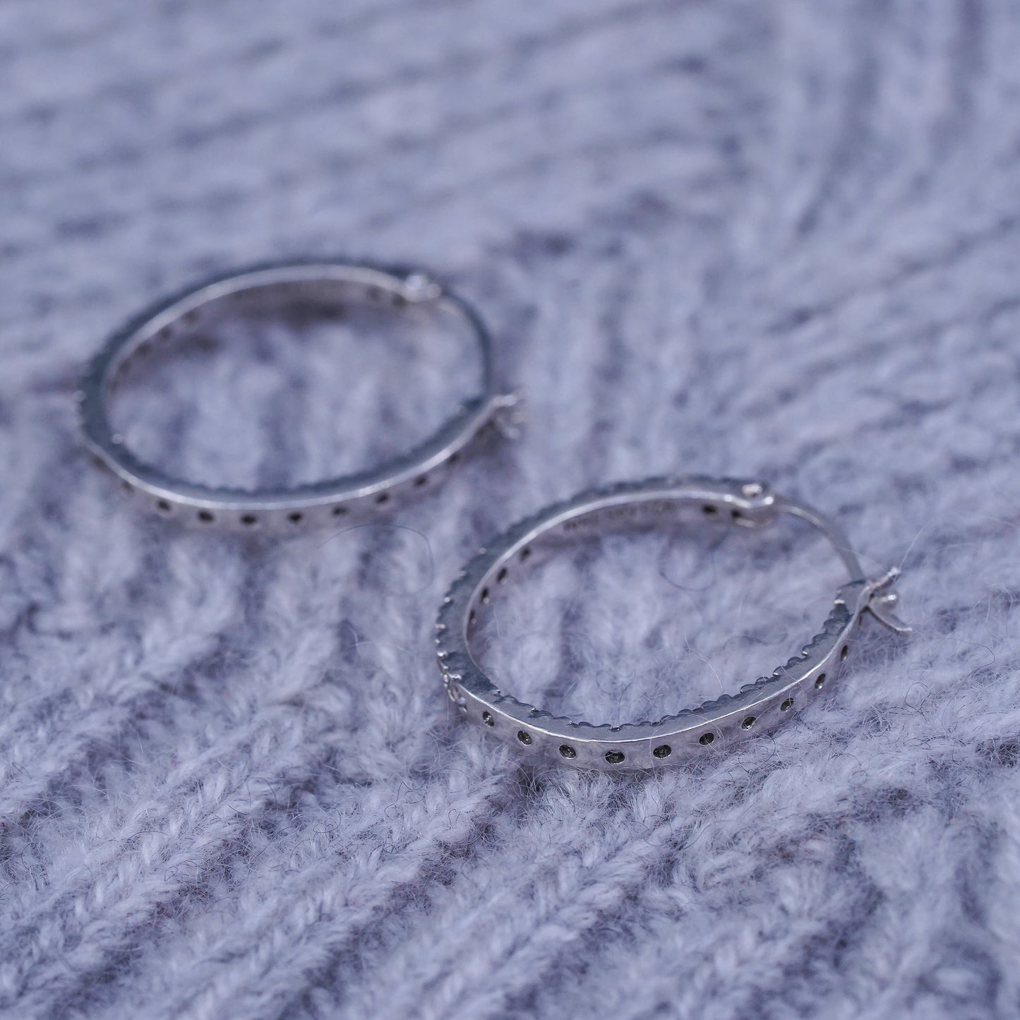 0.75”, vintage Sterling silver handmade earrings, 925 hoops, huggie with cz