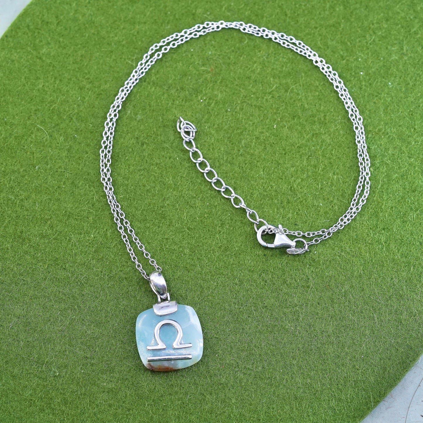 18+2”, Lucas Lameth Luc 925 Sterling Silver necklace with Omega jade pendant