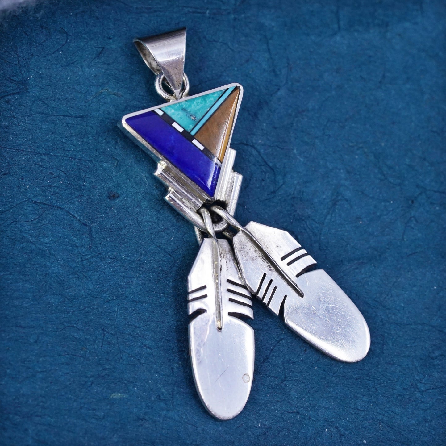 Native American Zuni Sterling 925 silver Duran Gasper Turquoise Pendant feather