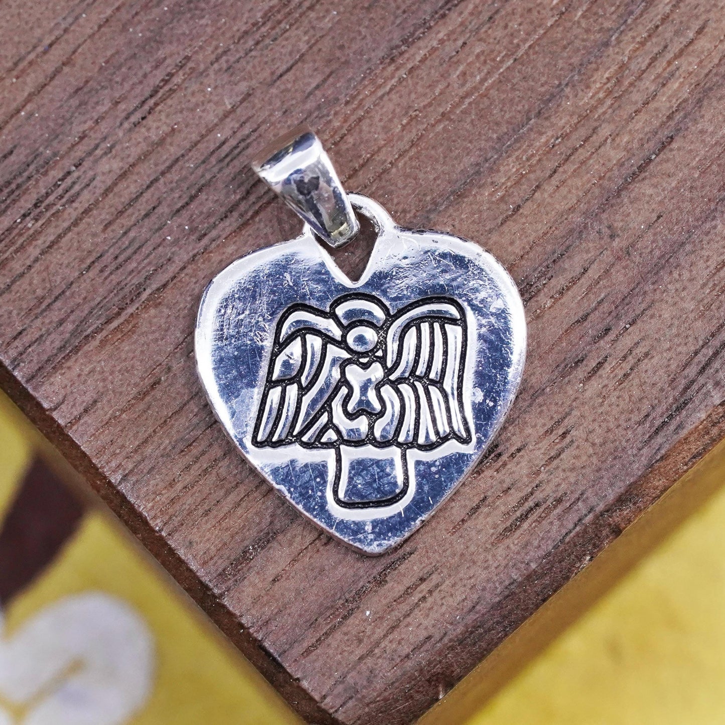 Vintage Sterling silver handmade charm, 925 guardian angel protect me pendant