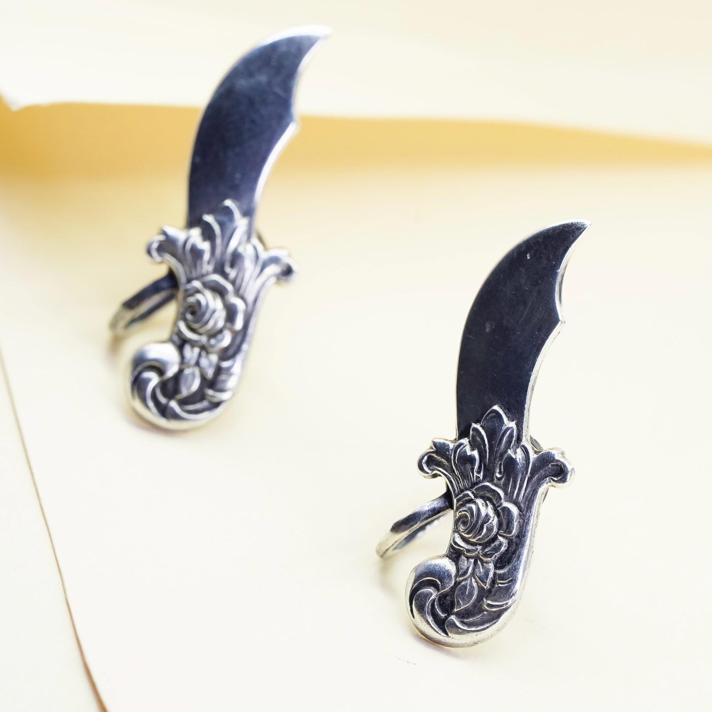 Vintage Sterling silver handmade earrings, 925 screw back daggers