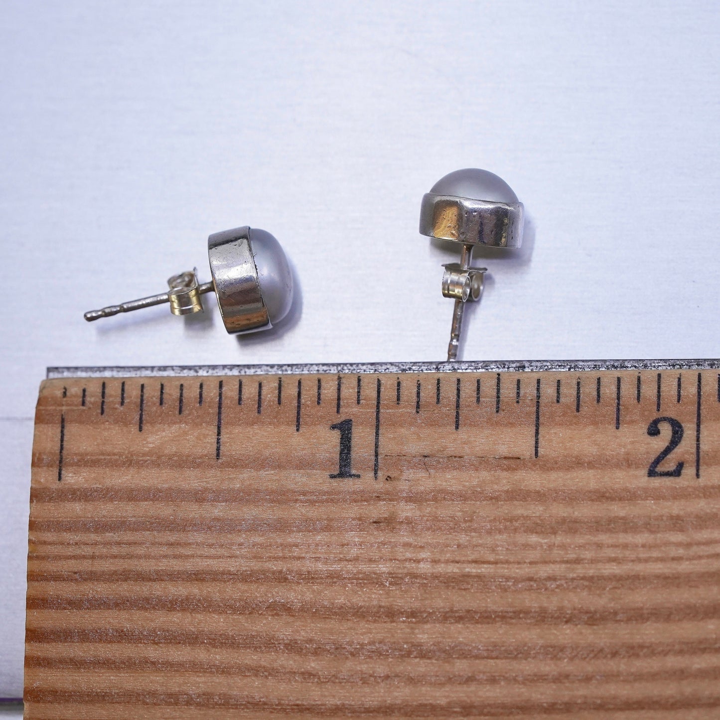 Vintage Sterling silver handmade earrings, 925 flower studs with pearl