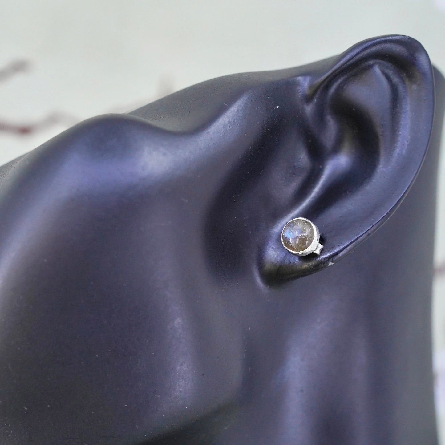 Vintage Sterling 925 silver handmade studs earrings with moonstone