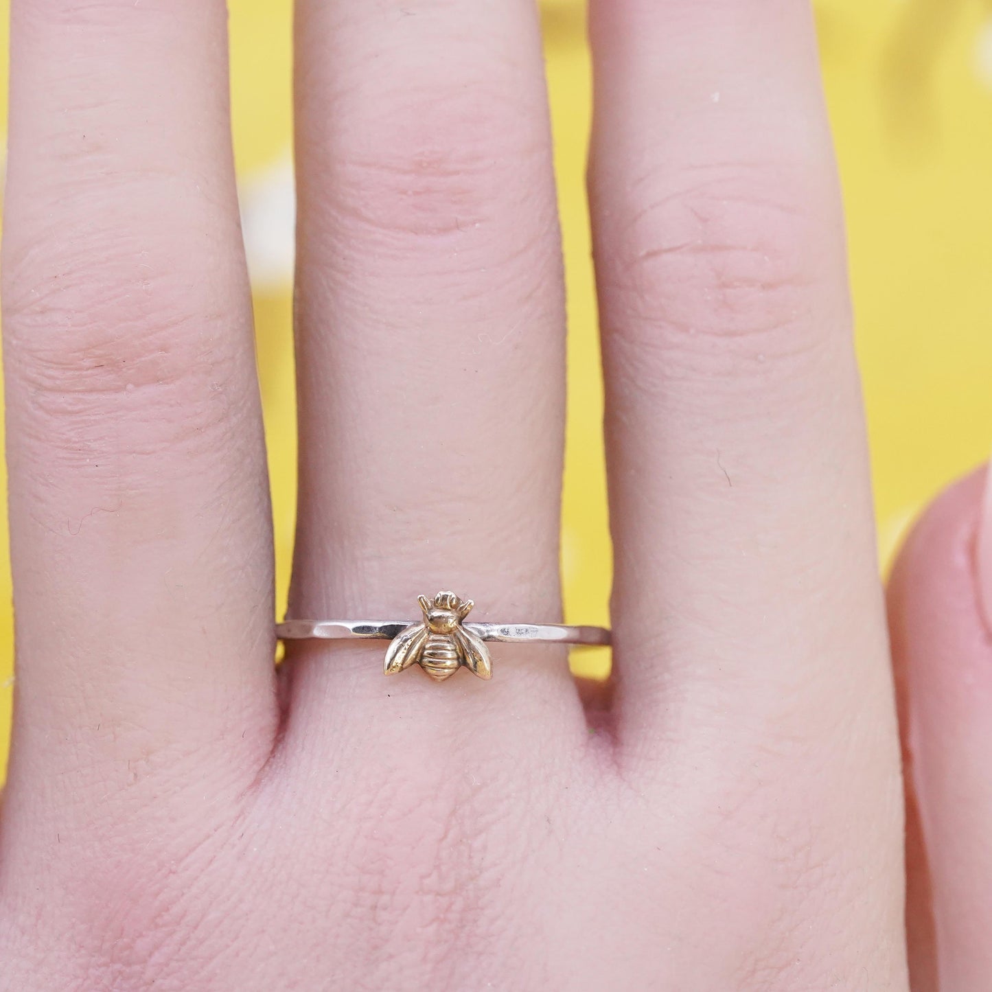Size 11.5, VTG two tone Sterling silver handmade ring, 925 bee stackable ring