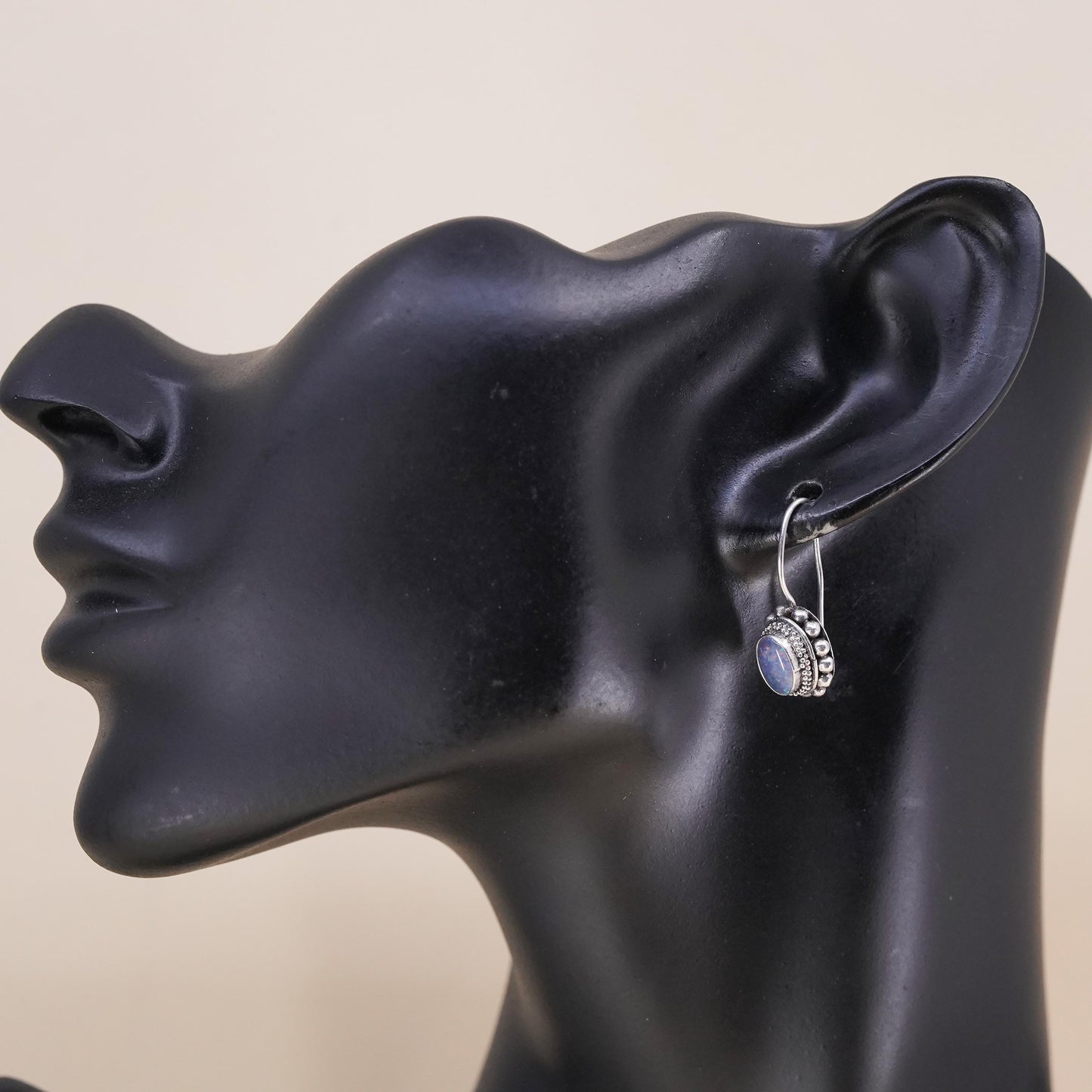 Vintage Sterling 925 silver handmade single earring with oval fire opal