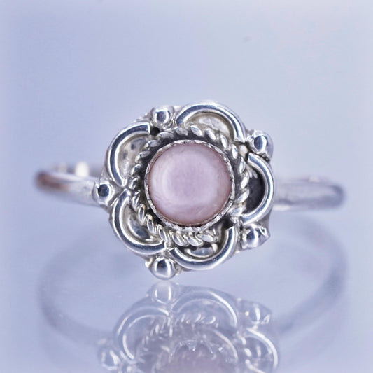 Size 7, Vintage Sterling 925 silver handmade ring with pink mother of pearl