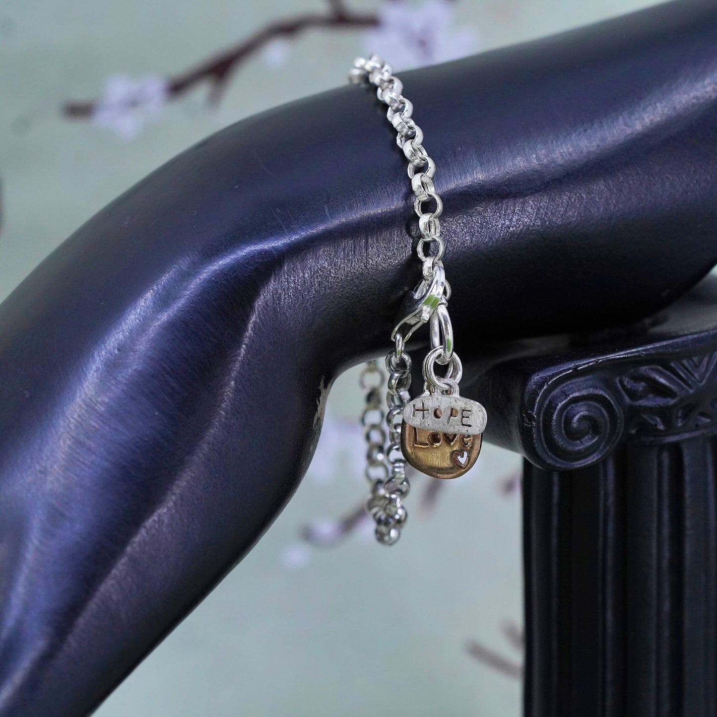 6.5”, sterling silver circle link bracelet, circle chain hope love peace charms