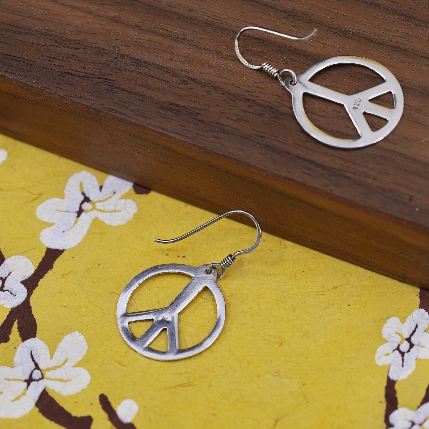 Vintage Sterling 925 silver handmade earrings, peace sign CND