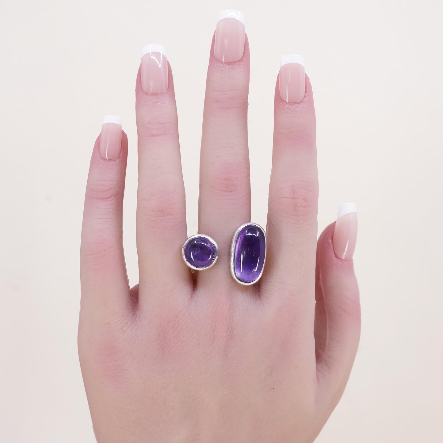 Size adjustable, southwestern Sterling silver ring, 925 band with amethyst
