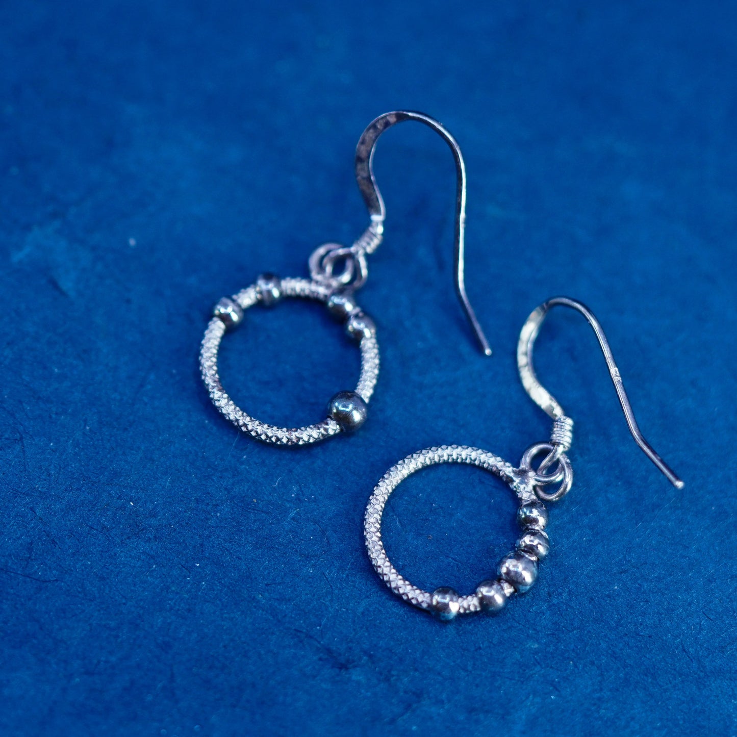 Vintage Sterling Silver handmade Earrings. 925 circle dangles with beads