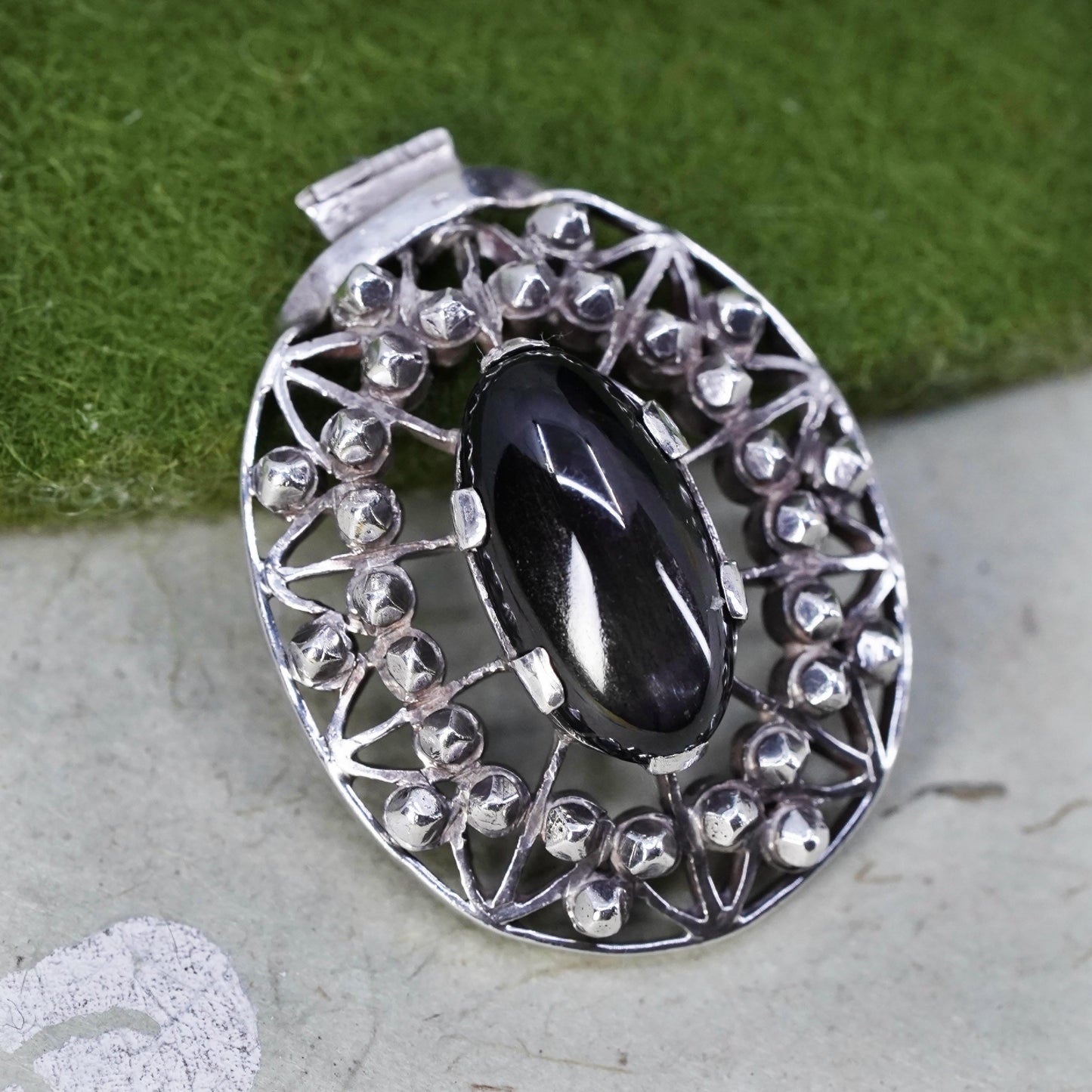 vintage handmade sterling 925 silver pendant oval black star sapphire beads
