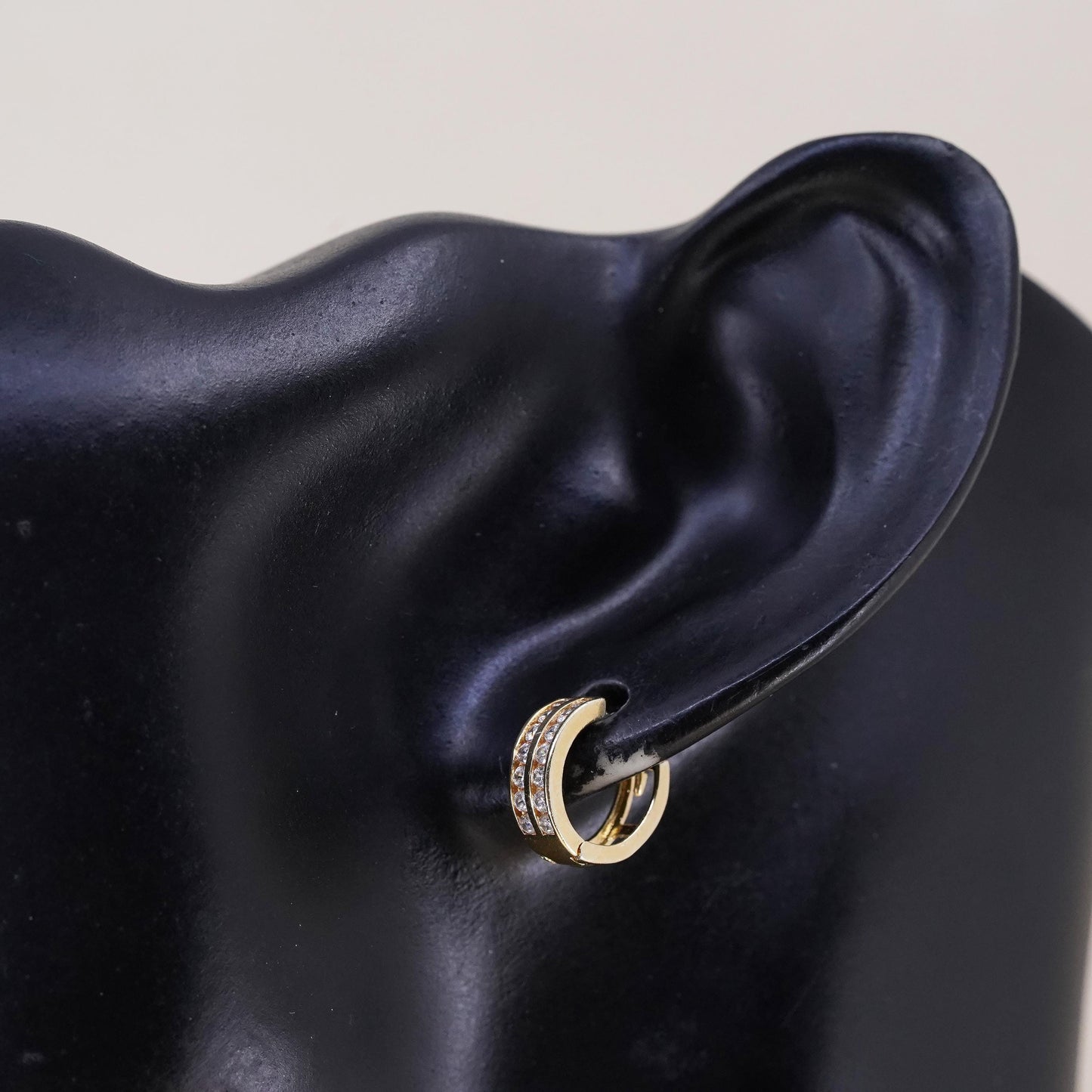0.5”, Vintage vermeil gold over sterling silver earrings, 925 hoops, huggie cz