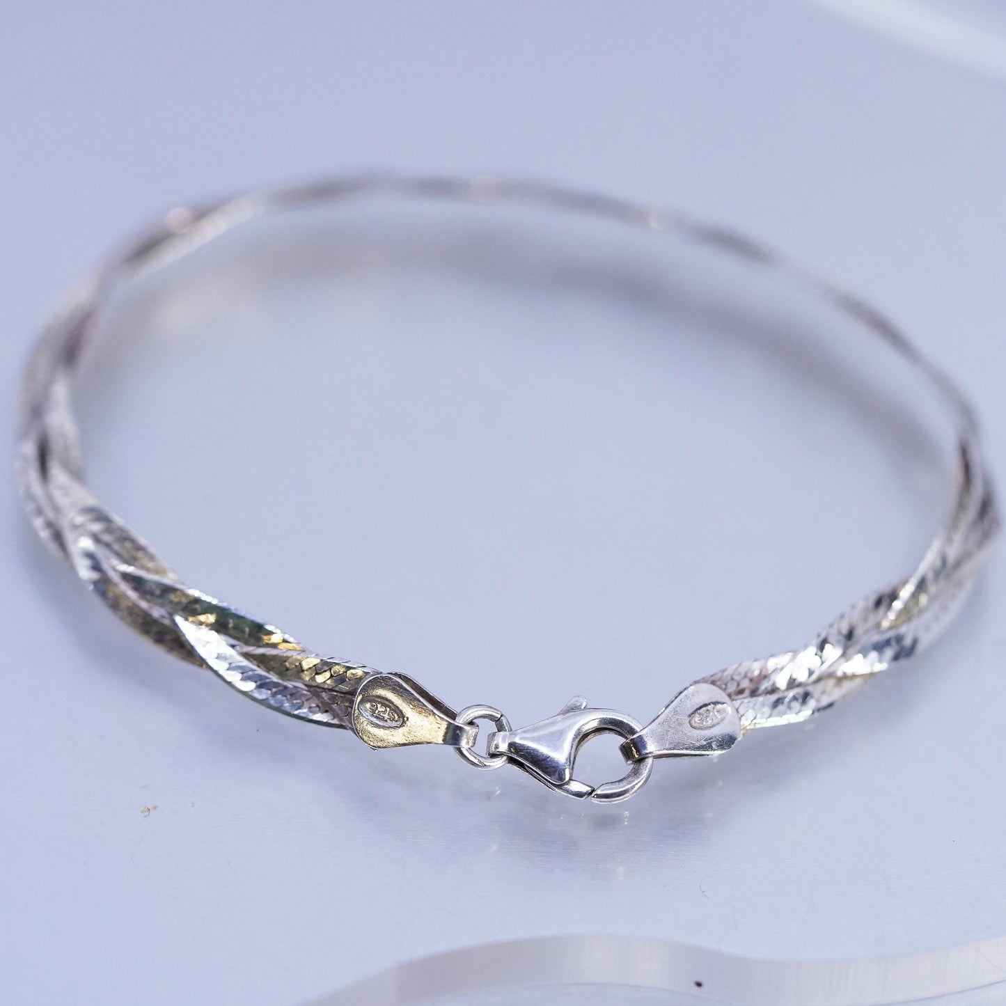 6.75" Italian Sterling 925 silver bracelet, woven braided herringbone chain