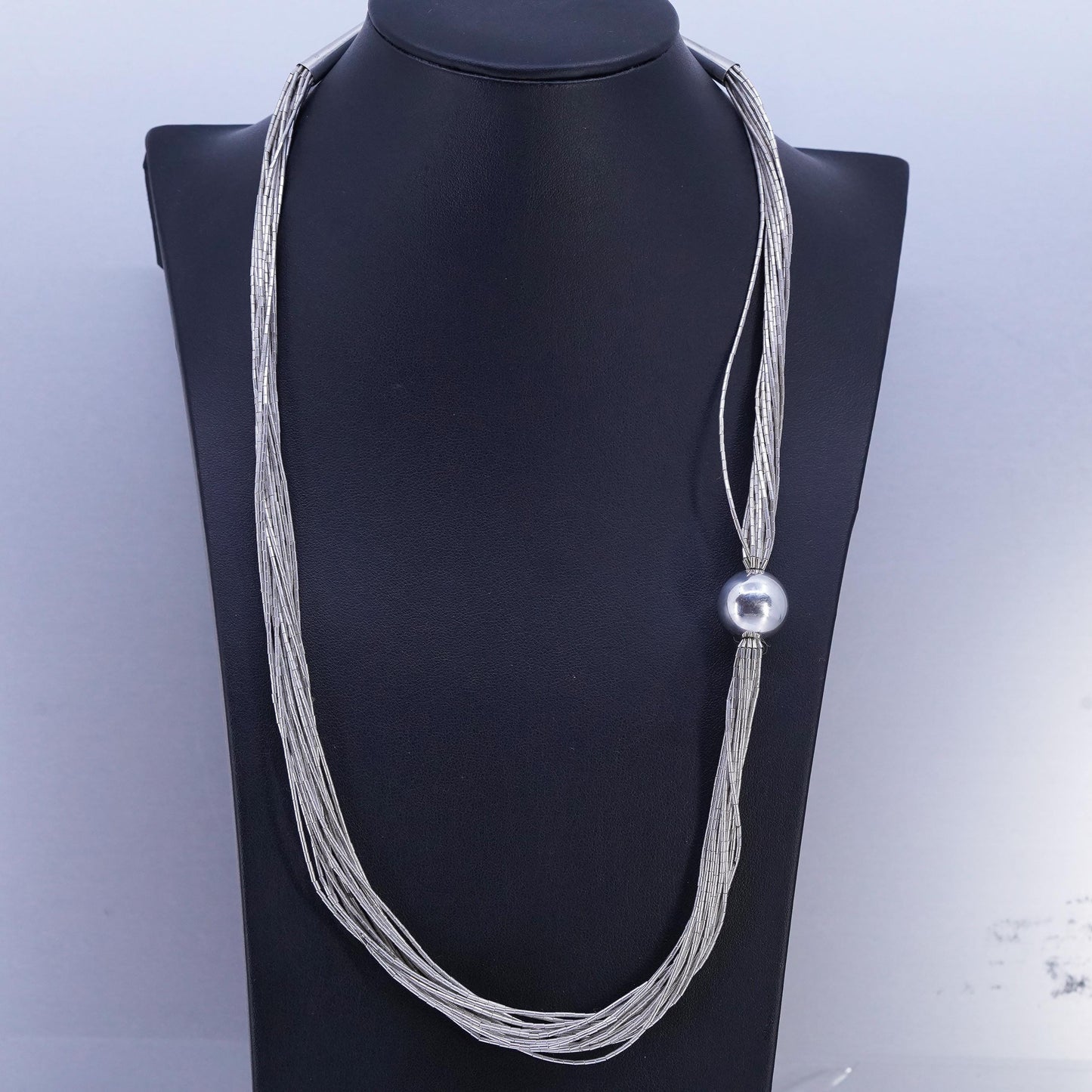 24", Native American Sterling 925 multi 16 strands liquid silver necklace