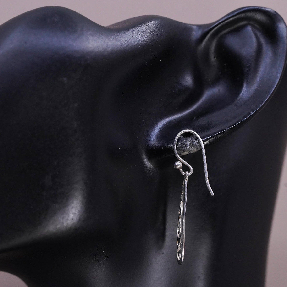 Vintage sterling silver handmade earrings, 925 filigree teardrop drop