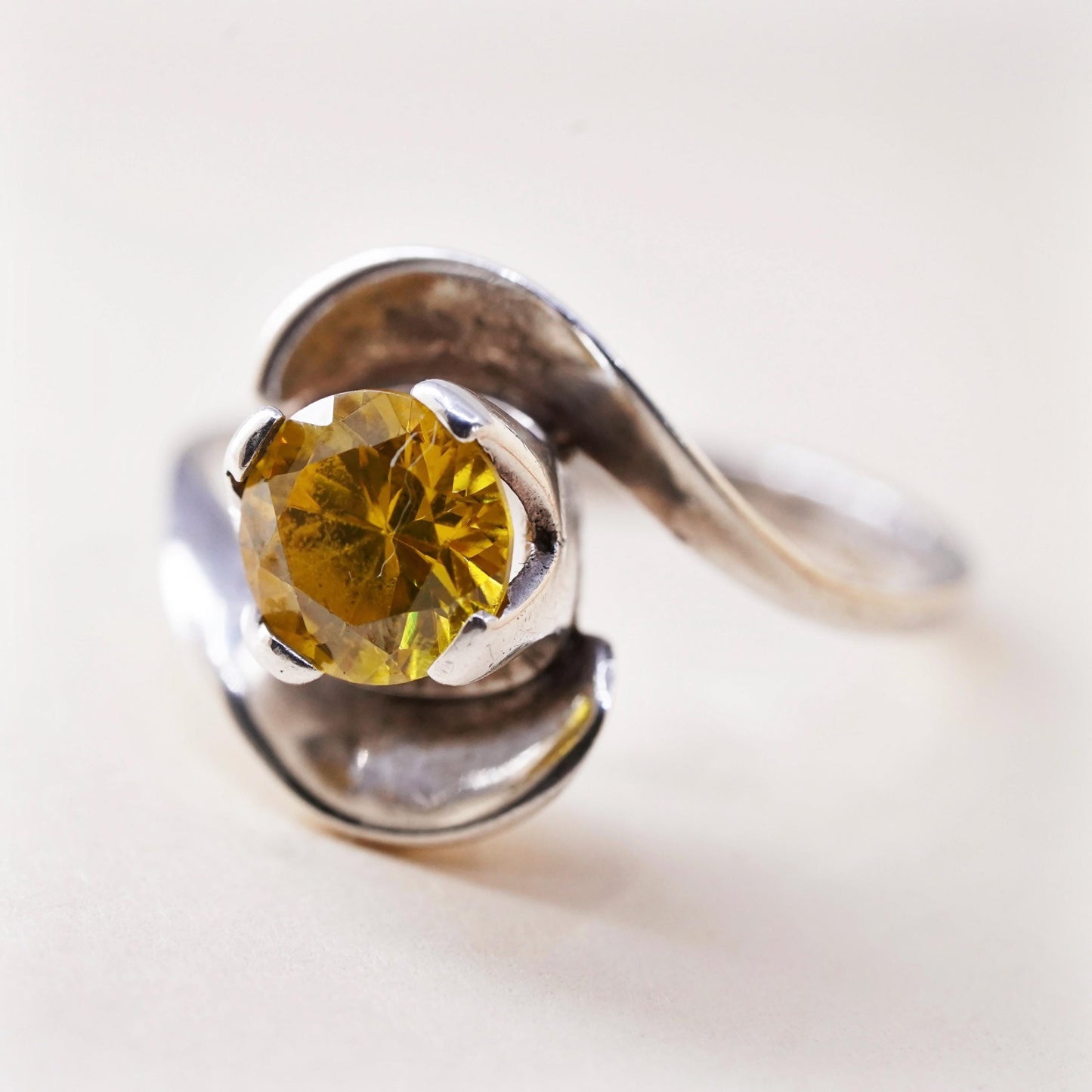 Size 7.5, vintage Sterling 925 silver statement ring, engagement ring citrine