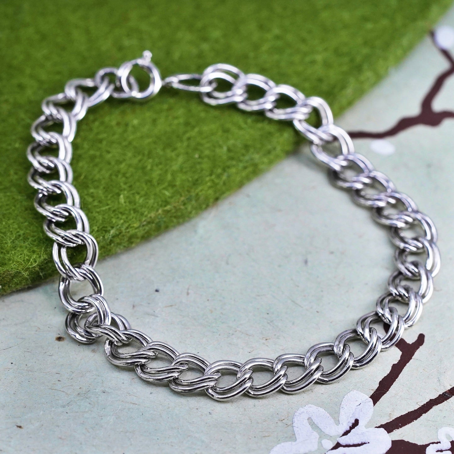 7.25", 7mm, Vintage sterling silver bracelet, 925 double curb chain