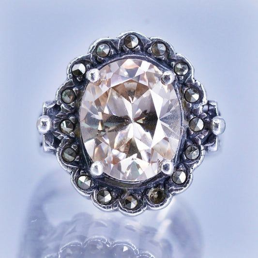 Size 5, vintage Sterling 925 silver handmade ring with citrine and marcasite