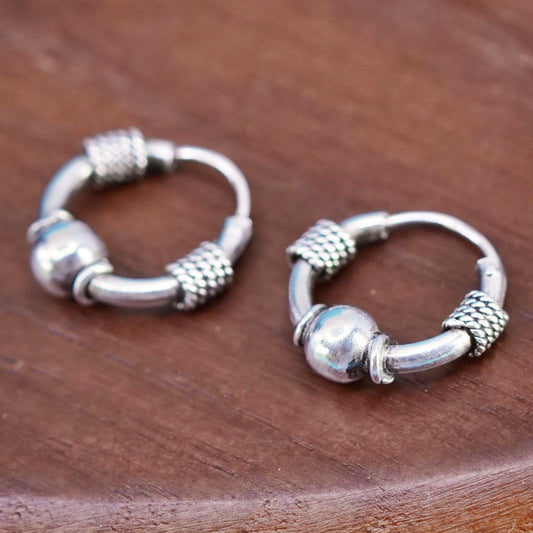 0.5”, Sterling silver handmade earrings, solid 925 silver textured hoops huggie