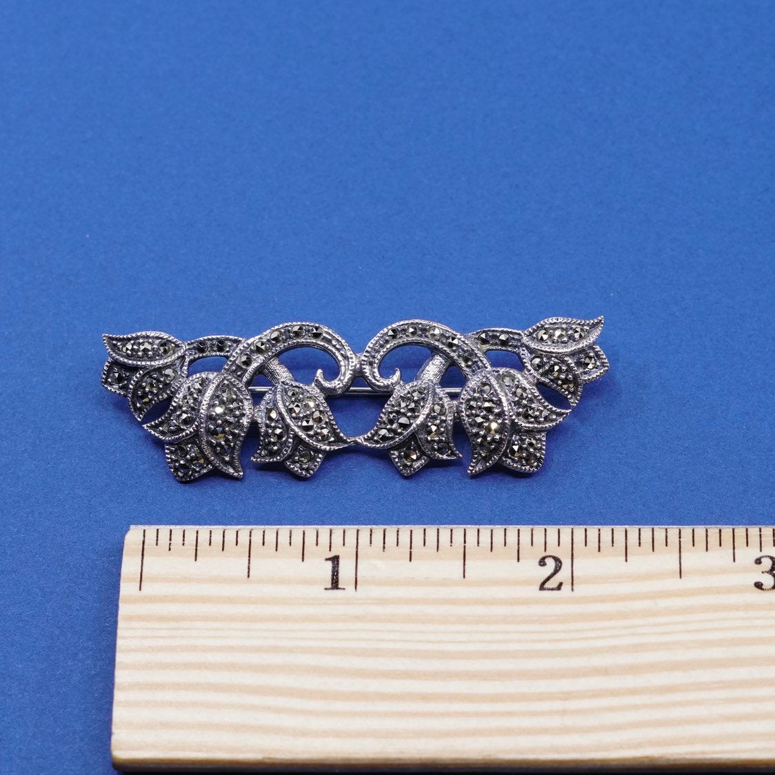 vtg Judith jack JJ sterling silver handmade oval brooch, 925 pin w/ marcasite