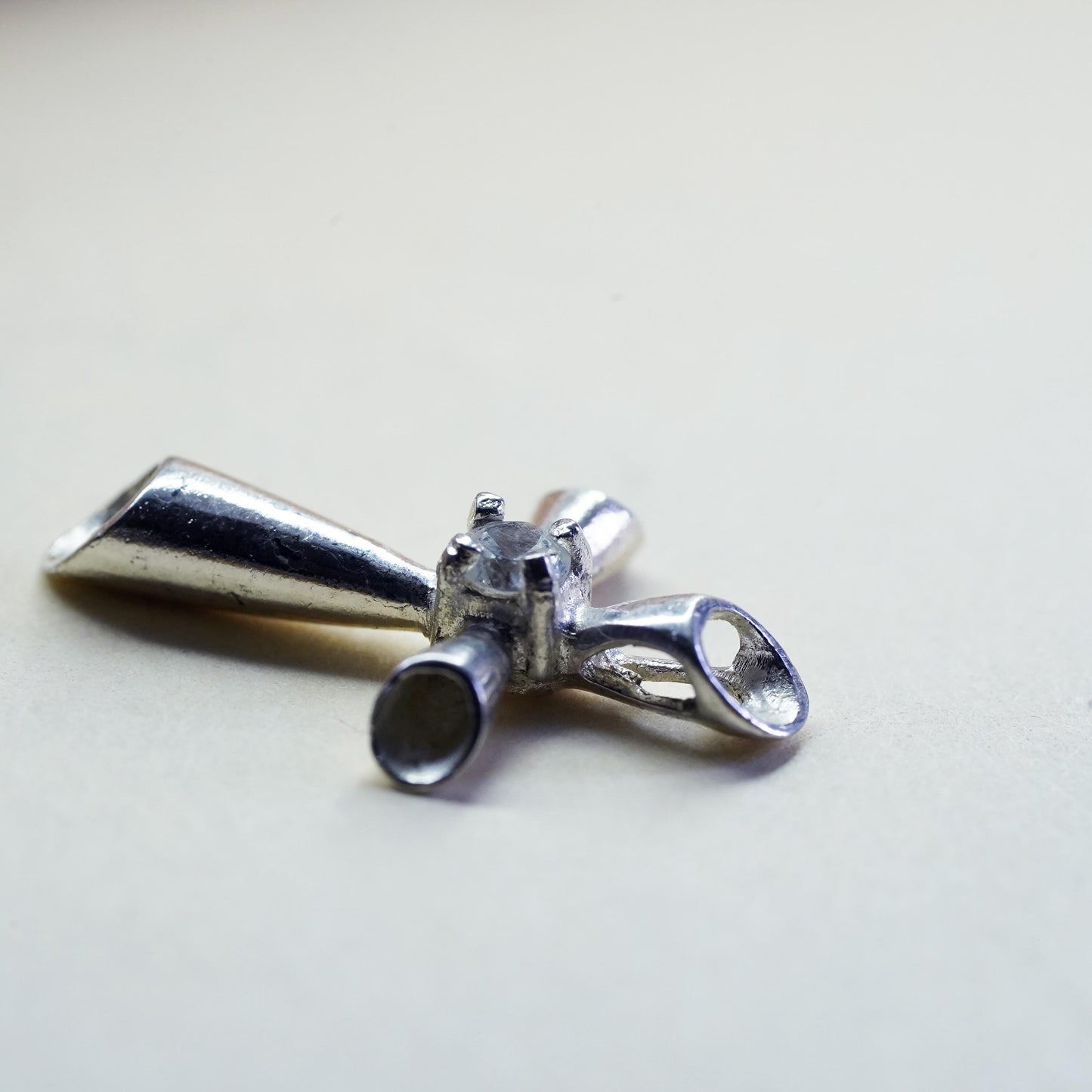 Vintage sterling silver pendant, 925 cross handmade pendant with Cz