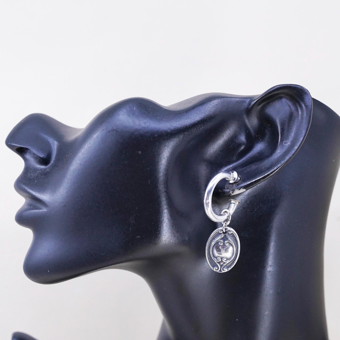 0.75” Vintage 925 Sterling Silver Handmade Earrings Dangles, Oval Scroll Hoops
