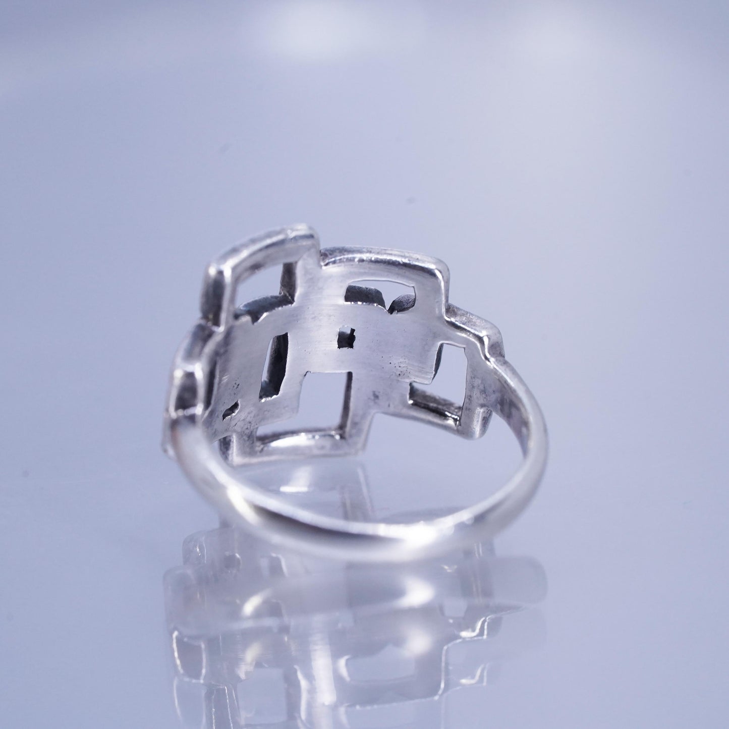 Size 5.5, vintage Mexican Sterling 925 silver handmade ring, multi square band